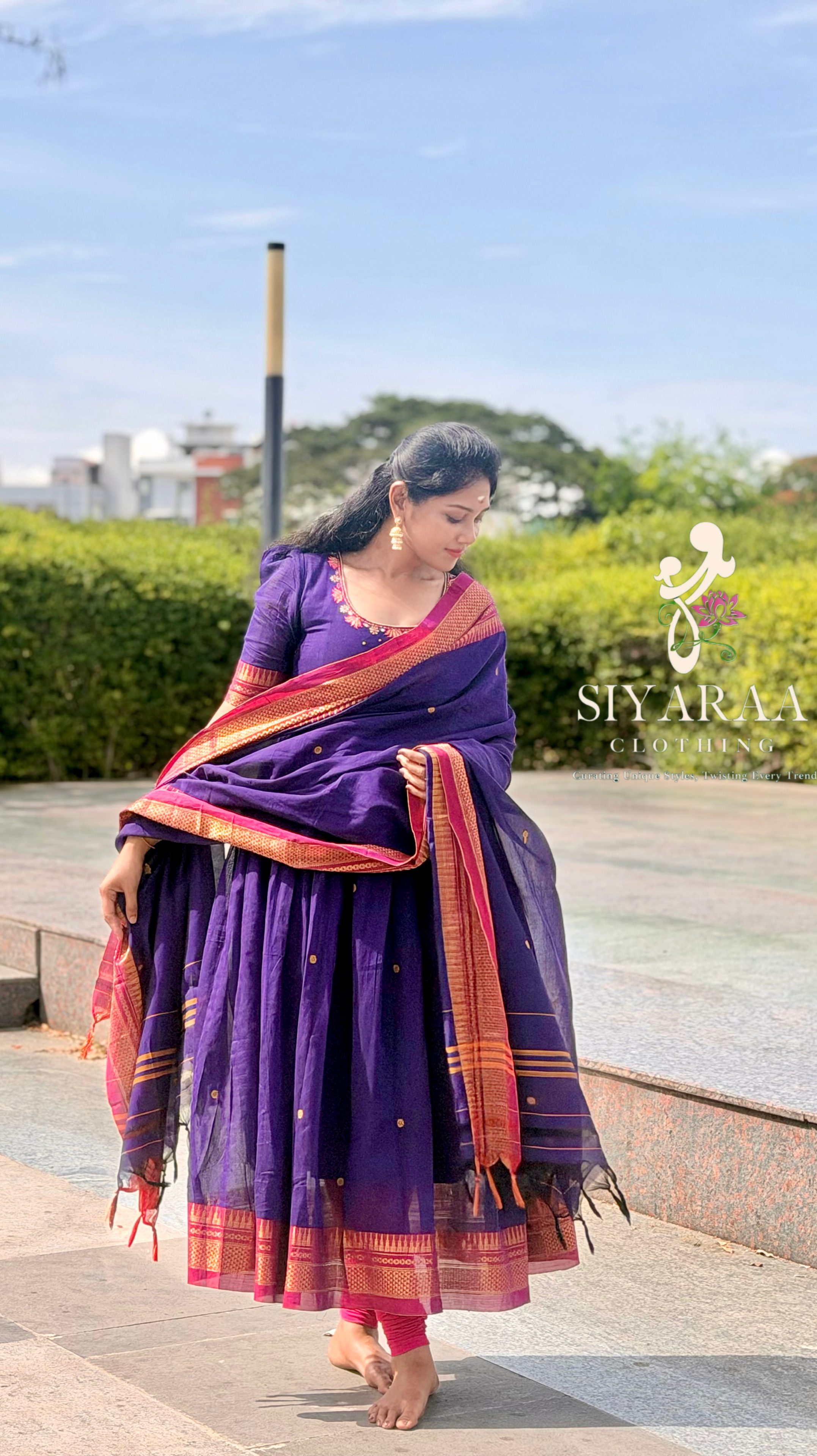SIYA148 Purple | Aira Narayanpet Cotton Maxi Dress (2-Piece)