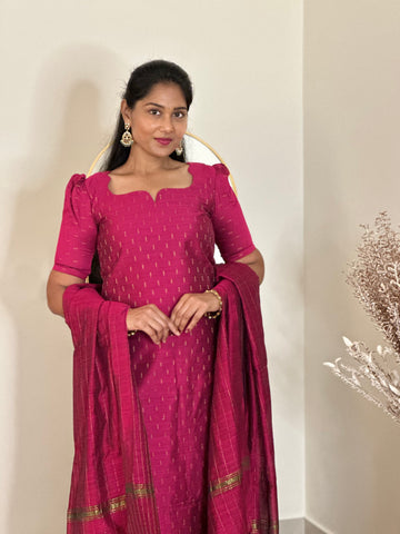SIYA086  Pink | Aira Raw Silk Kurta Set (3-Piece)