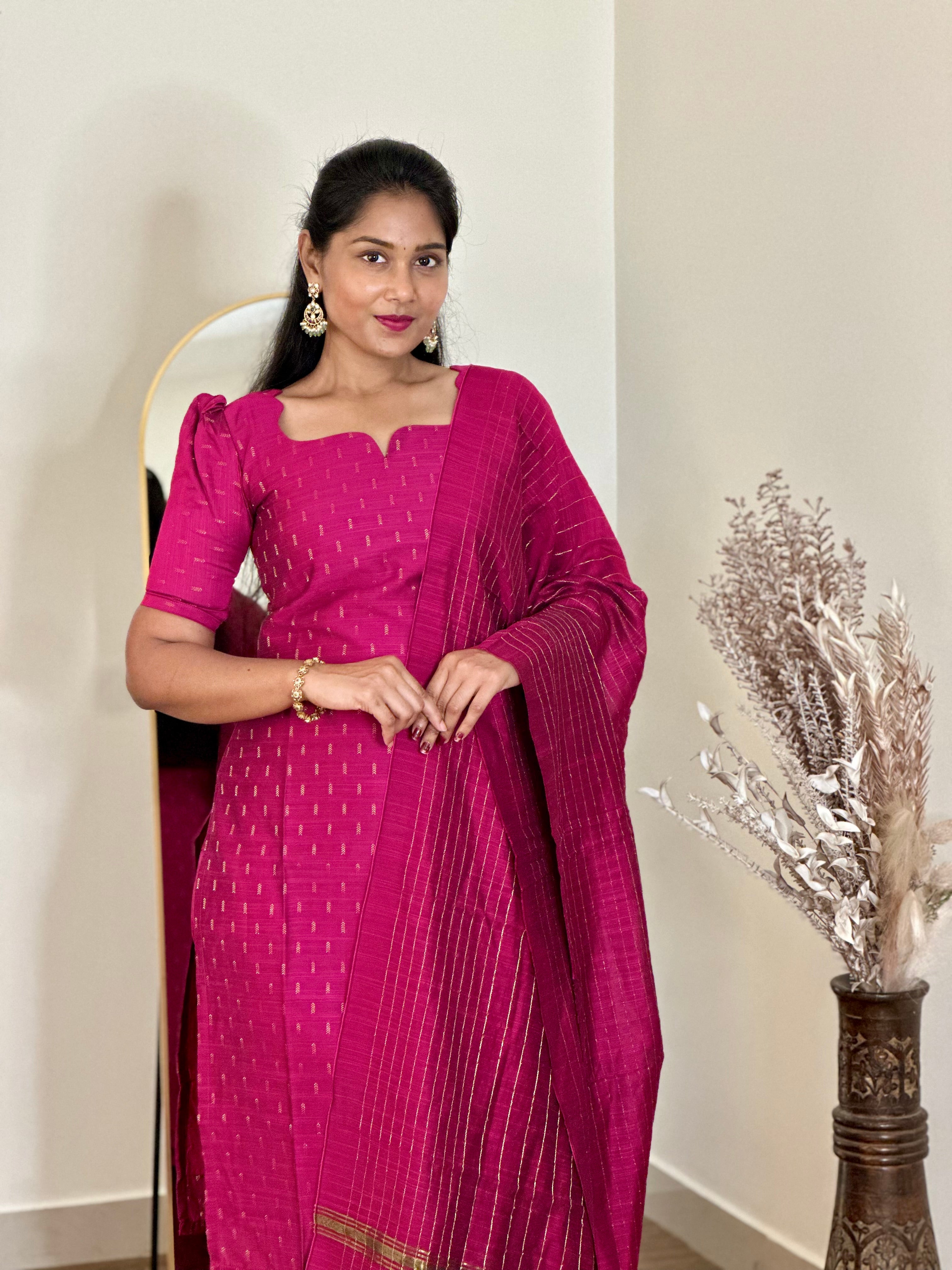 SIYA086  Pink | Aira Raw Silk Kurta Set (3-Piece)