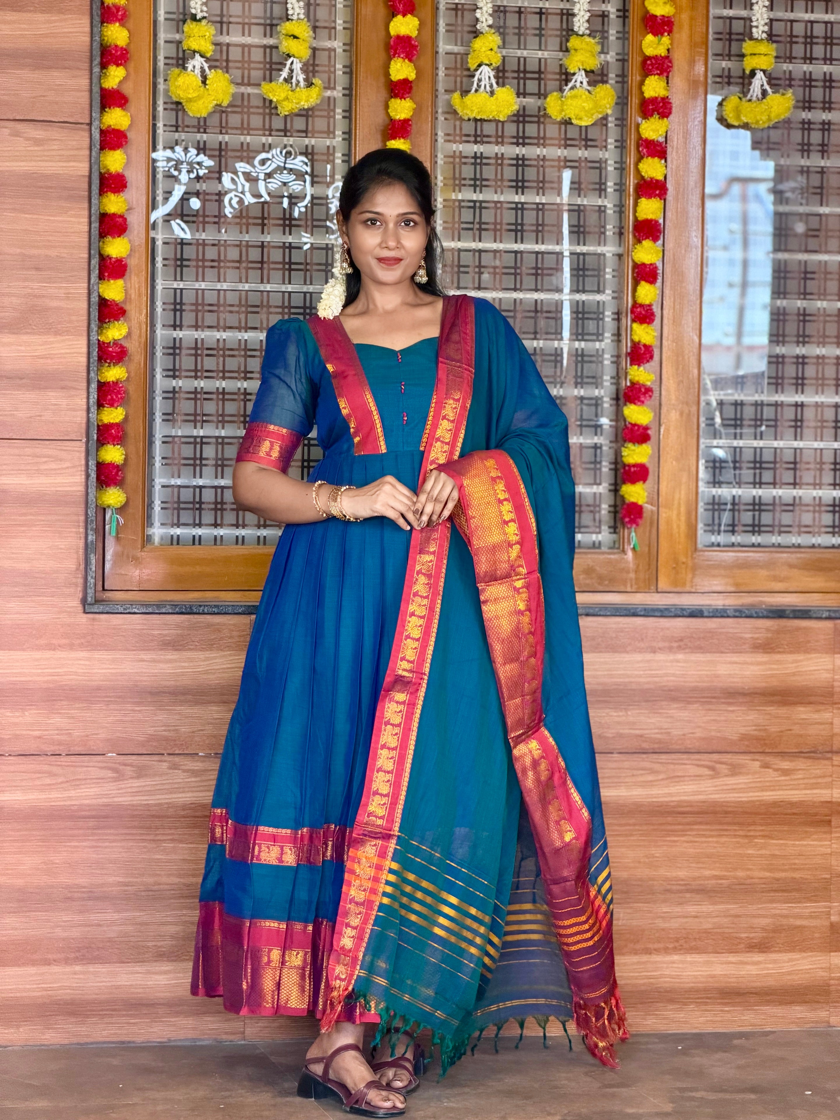 SIYA130 Blue | Ruhika Handloom Cotton Pleated Maxi