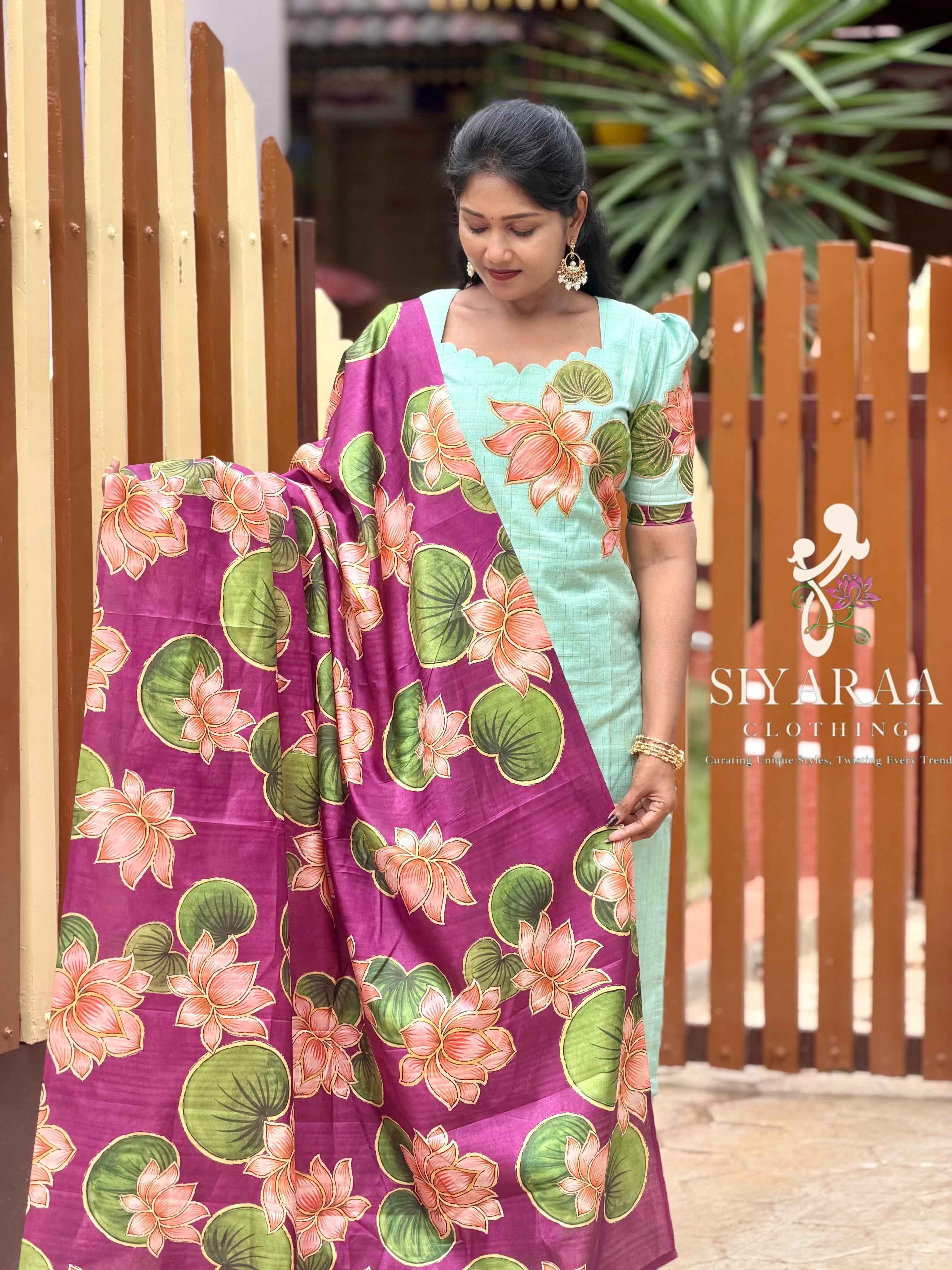SIYA146 AquaBlue | Riyanshi Raw Silk Kurta Set with aplique embroidery(3-Piece)