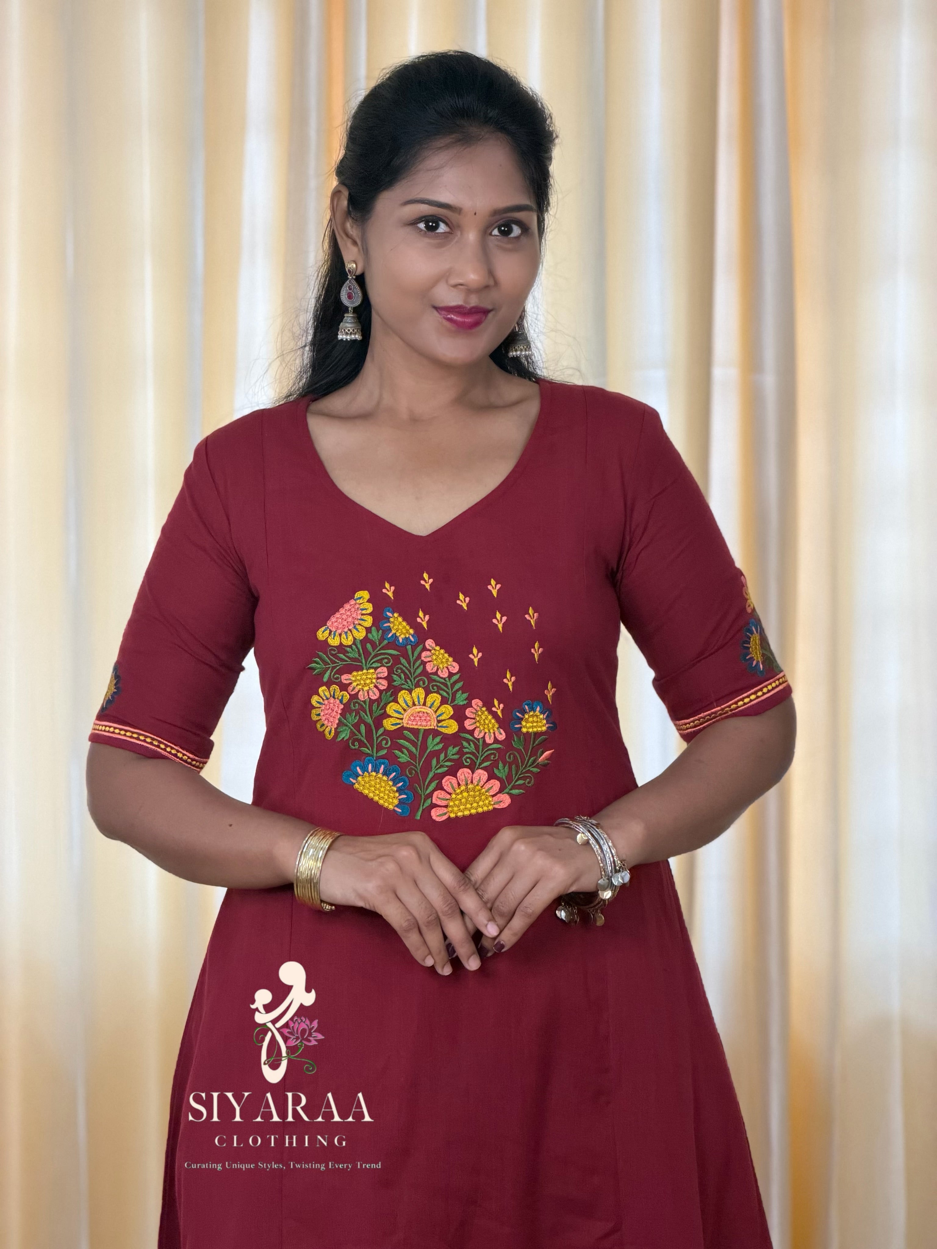 SIYA137 Maroon| Zivara A-line Cotton Co-Ord Set (Top and Pant)