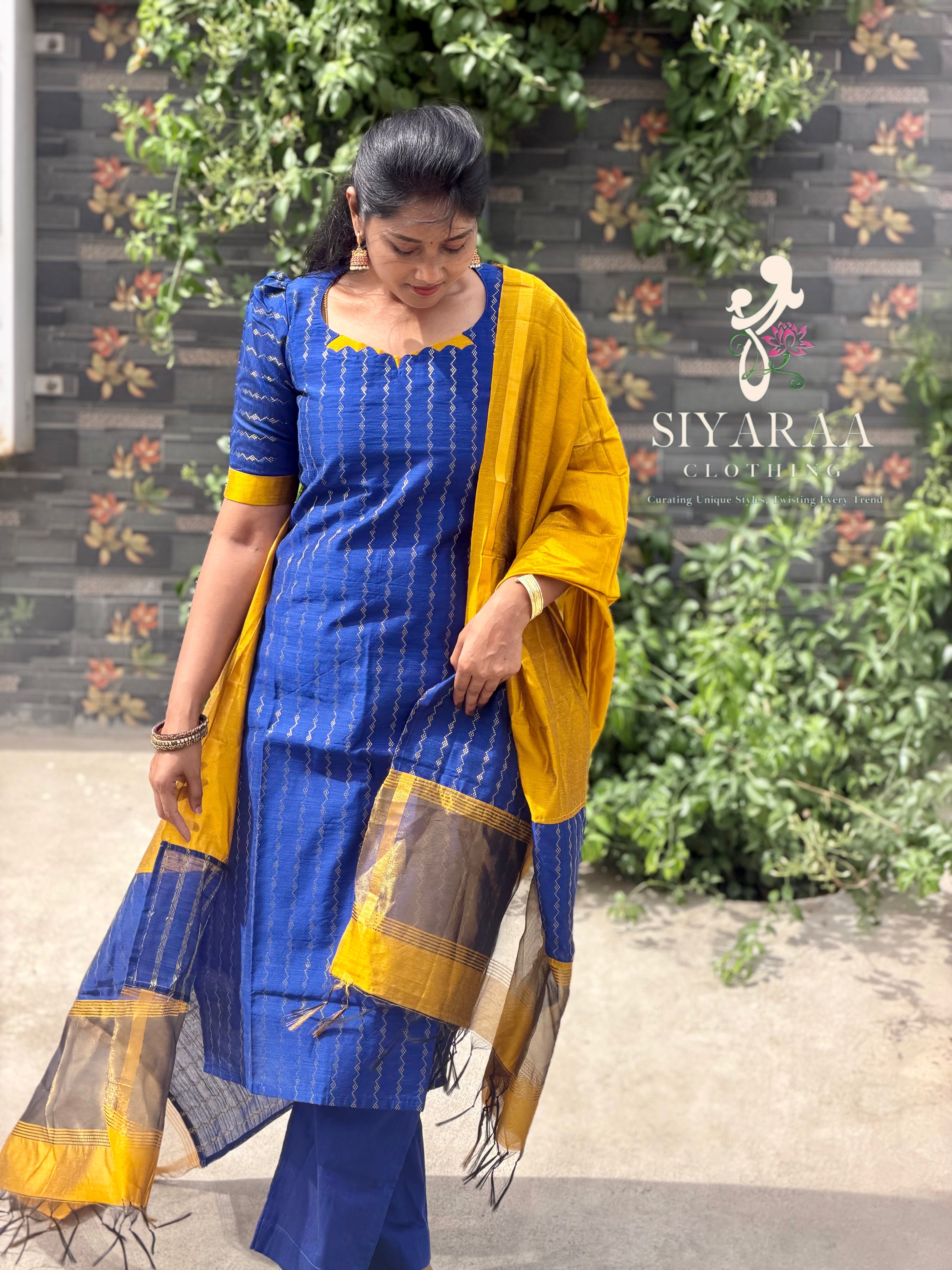 SIYA131 Blue| Aira raw silk kurta set (3 Piece)