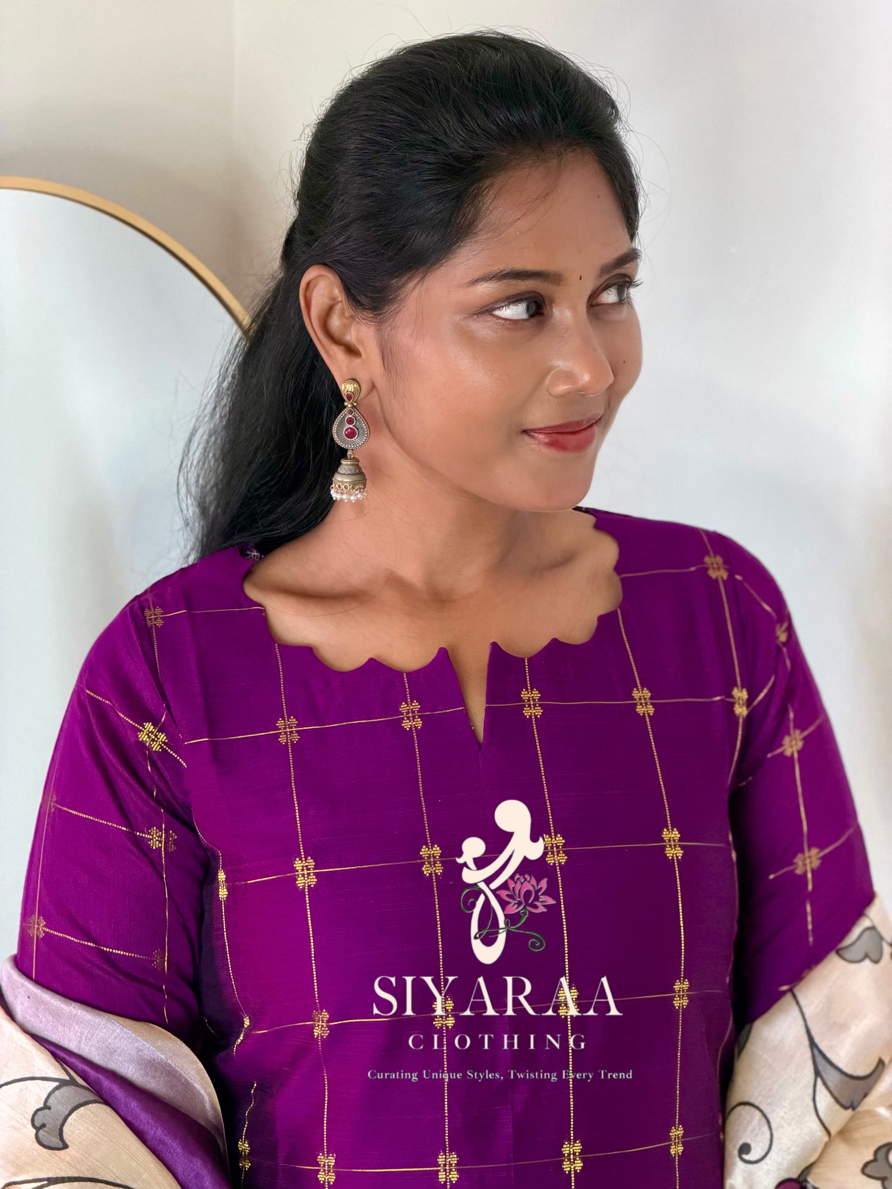 SIYA141 Wine | Riyanshi Raw Silk Kurta Set with Digital Print Tussar Silk Dupatta (3-Piece)