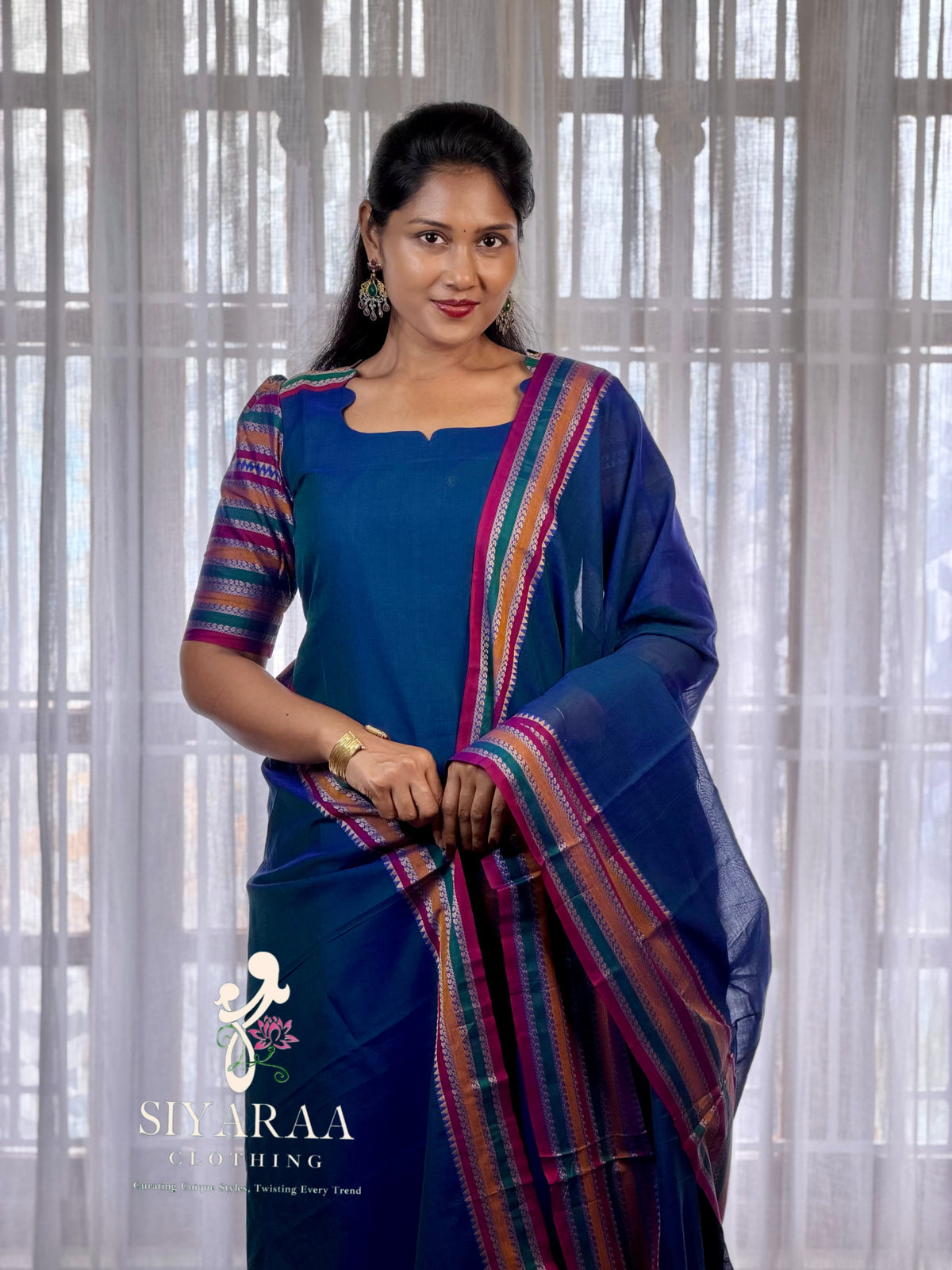 SIYA139 Blue| Varnika Narayanpet Top and Dupatta (2-Piece)