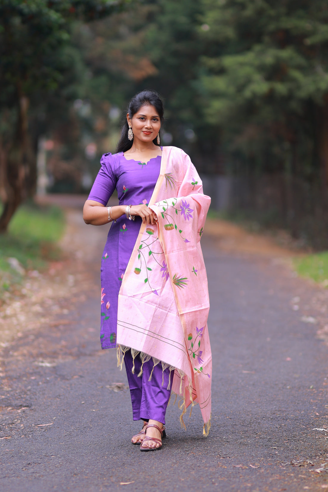SIYA105 Lavender | Varnika Handpainted Raw Silk 3-Piece Kurta Set