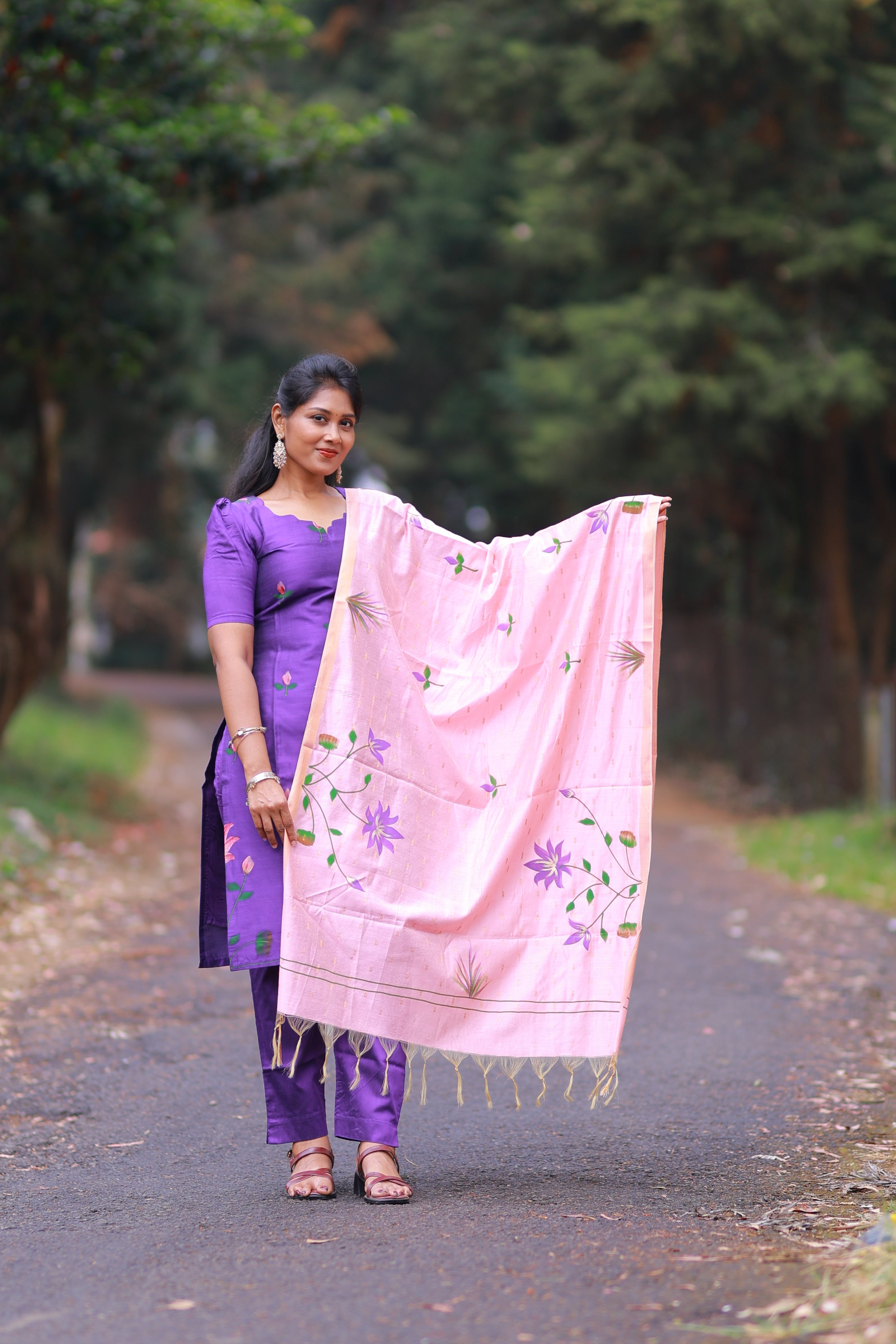 SIYA105 Lavender | Varnika Handpainted Raw Silk 3-Piece Kurta Set