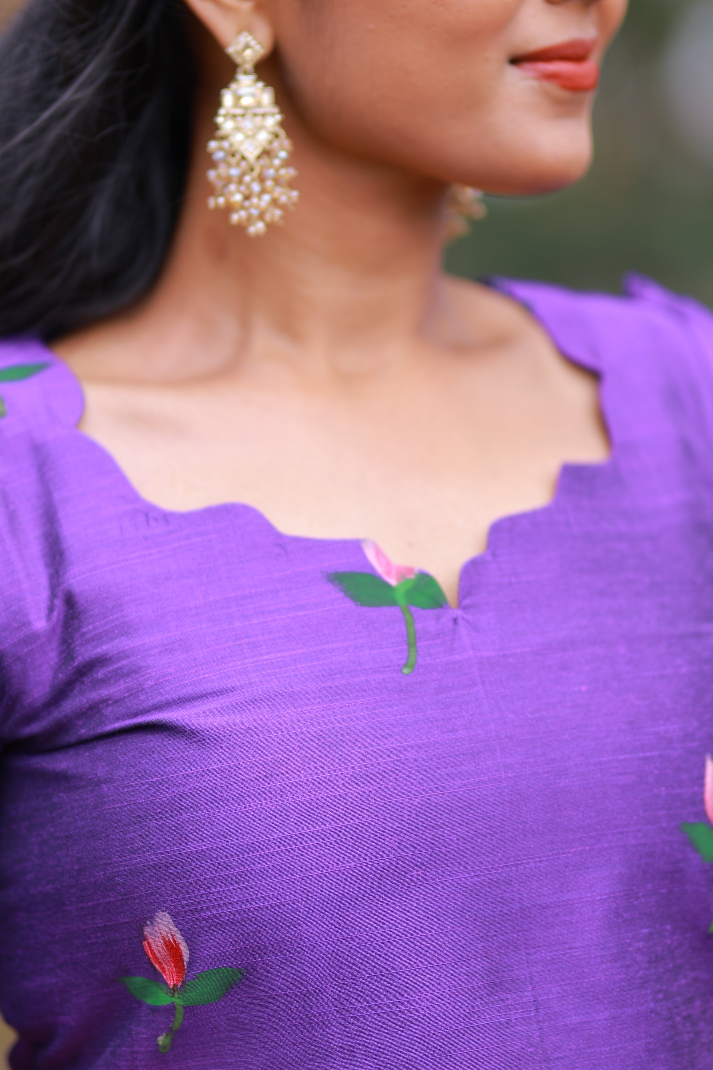 SIYA105 Lavender | Varnika Handpainted Raw Silk 3-Piece Kurta Set