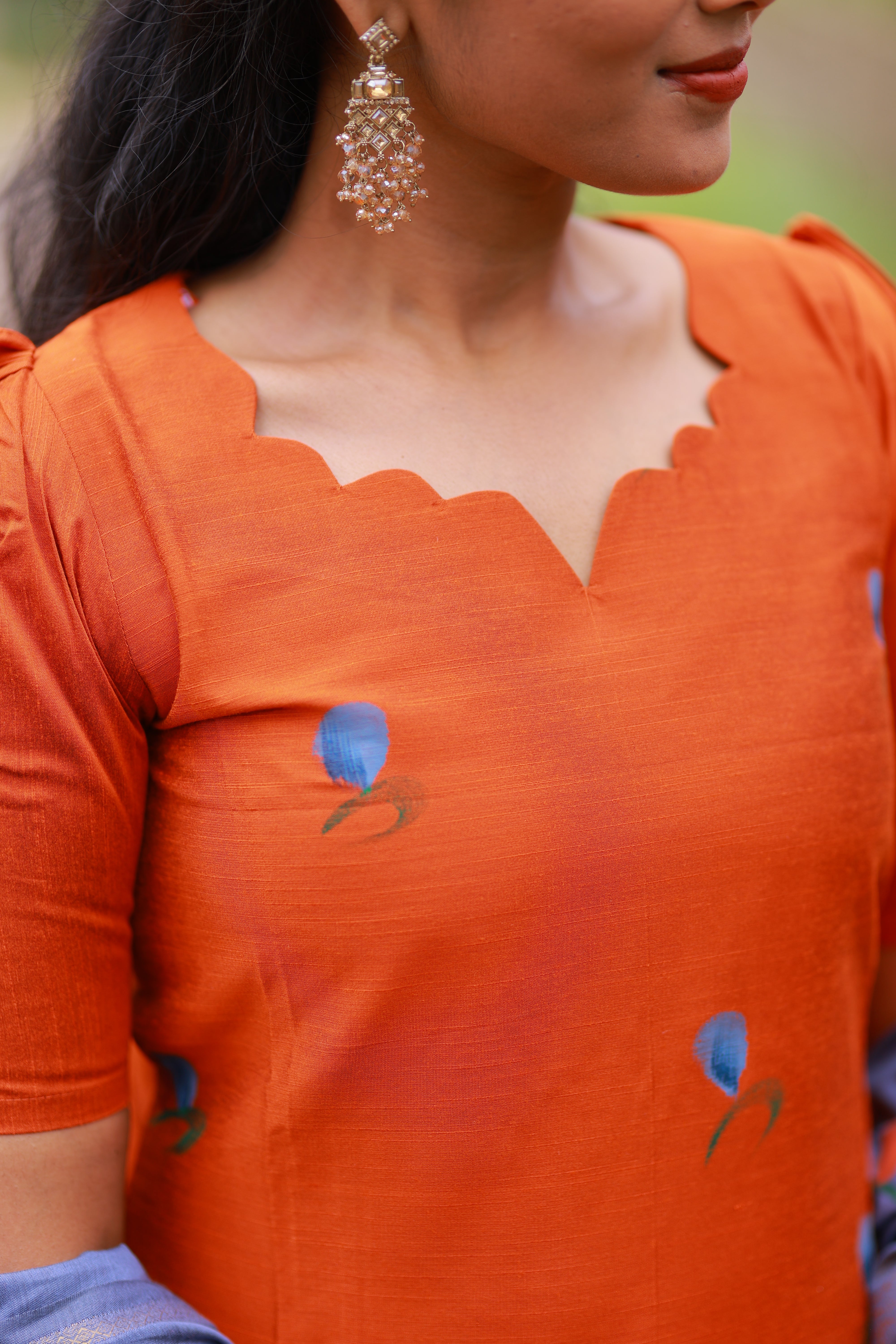 SIYA105 Orange| Varnika Handpainted Raw Silk 3-Piece Kurta Set