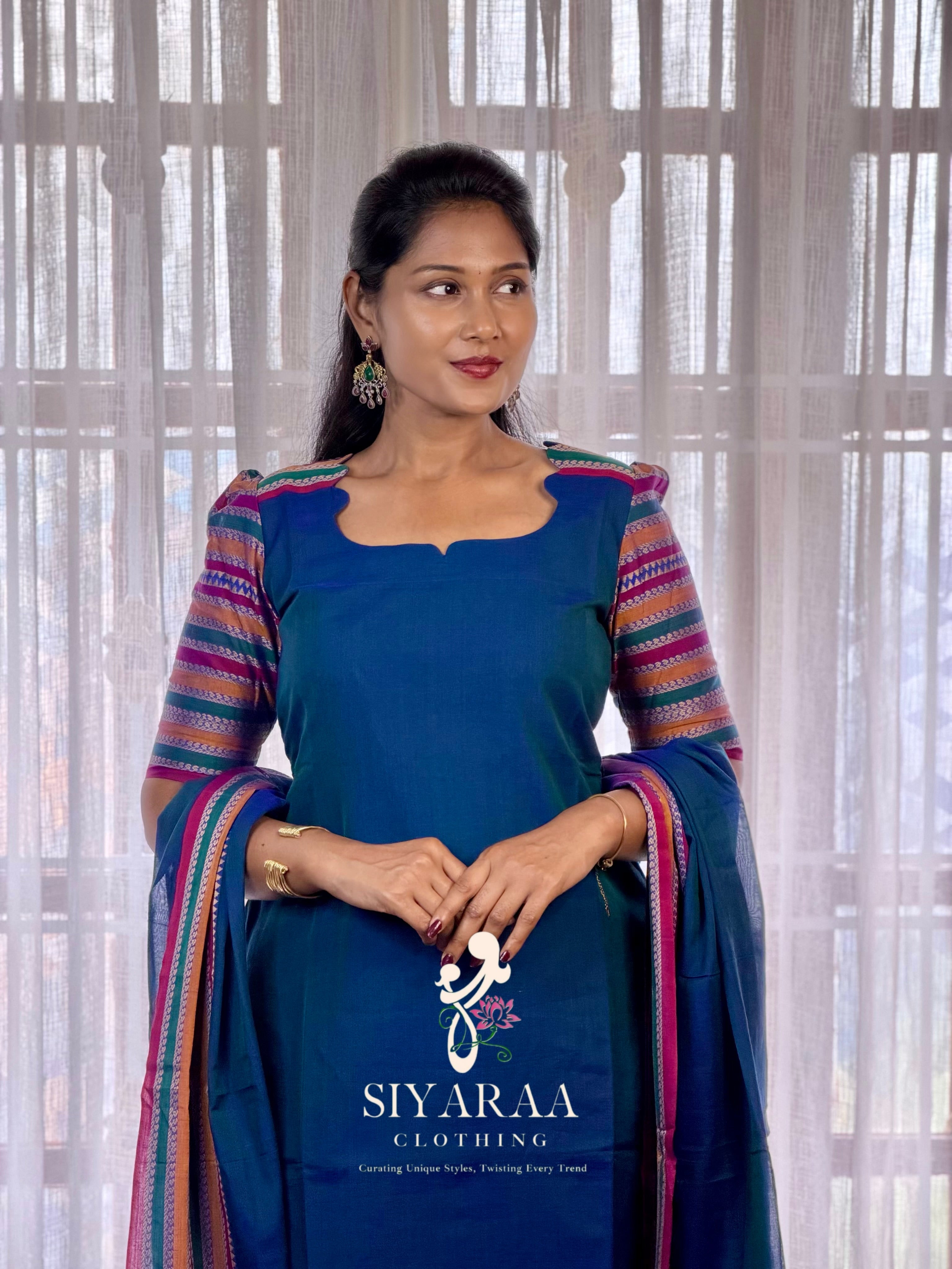 SIYA139 Blue| Varnika Narayanpet Top and Dupatta (2-Piece)