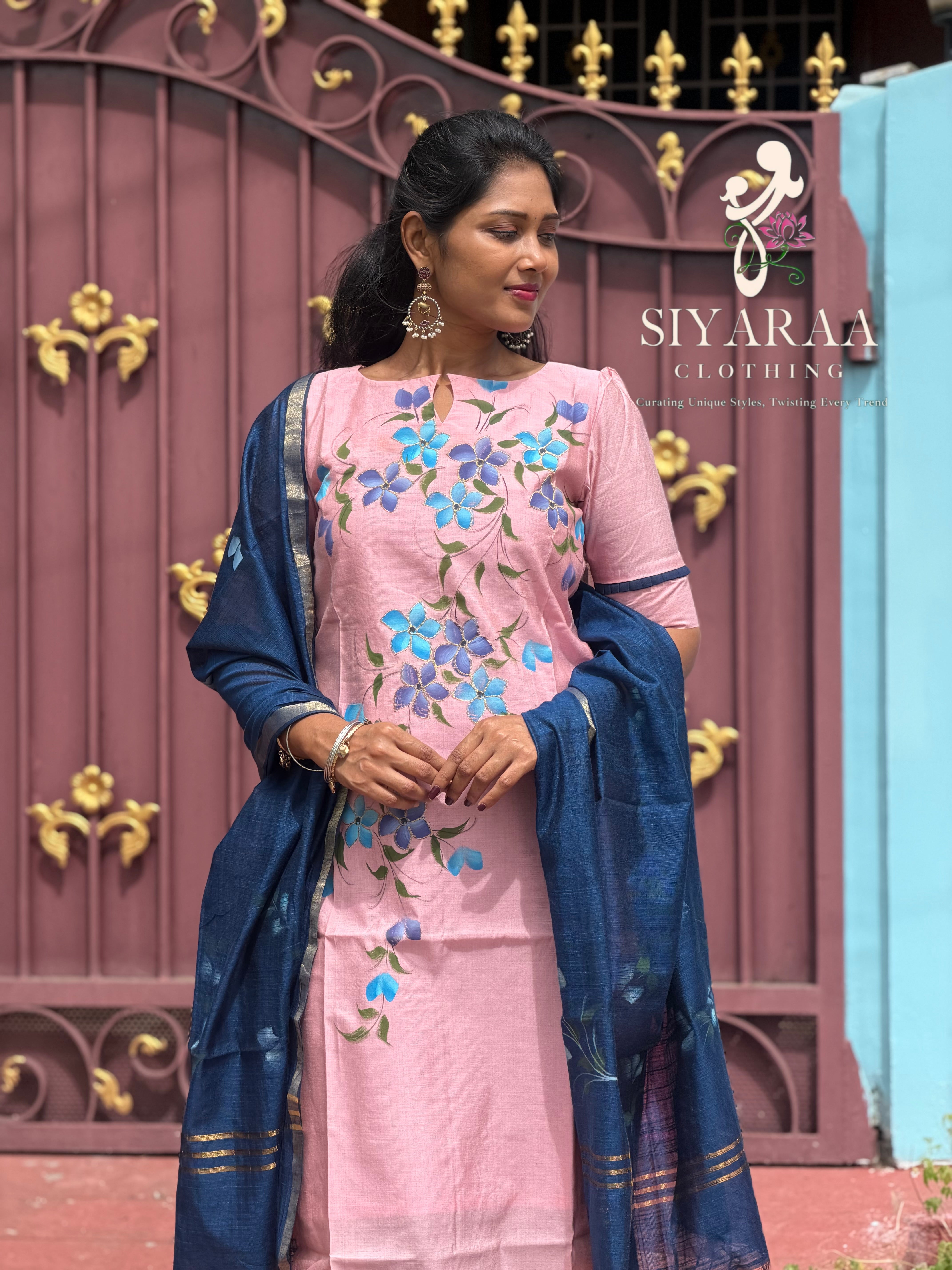 SIYA135 Blush Pink| Varnika Handpainted and Embroidered Tussar Silk Kurta Set(2 Piece)