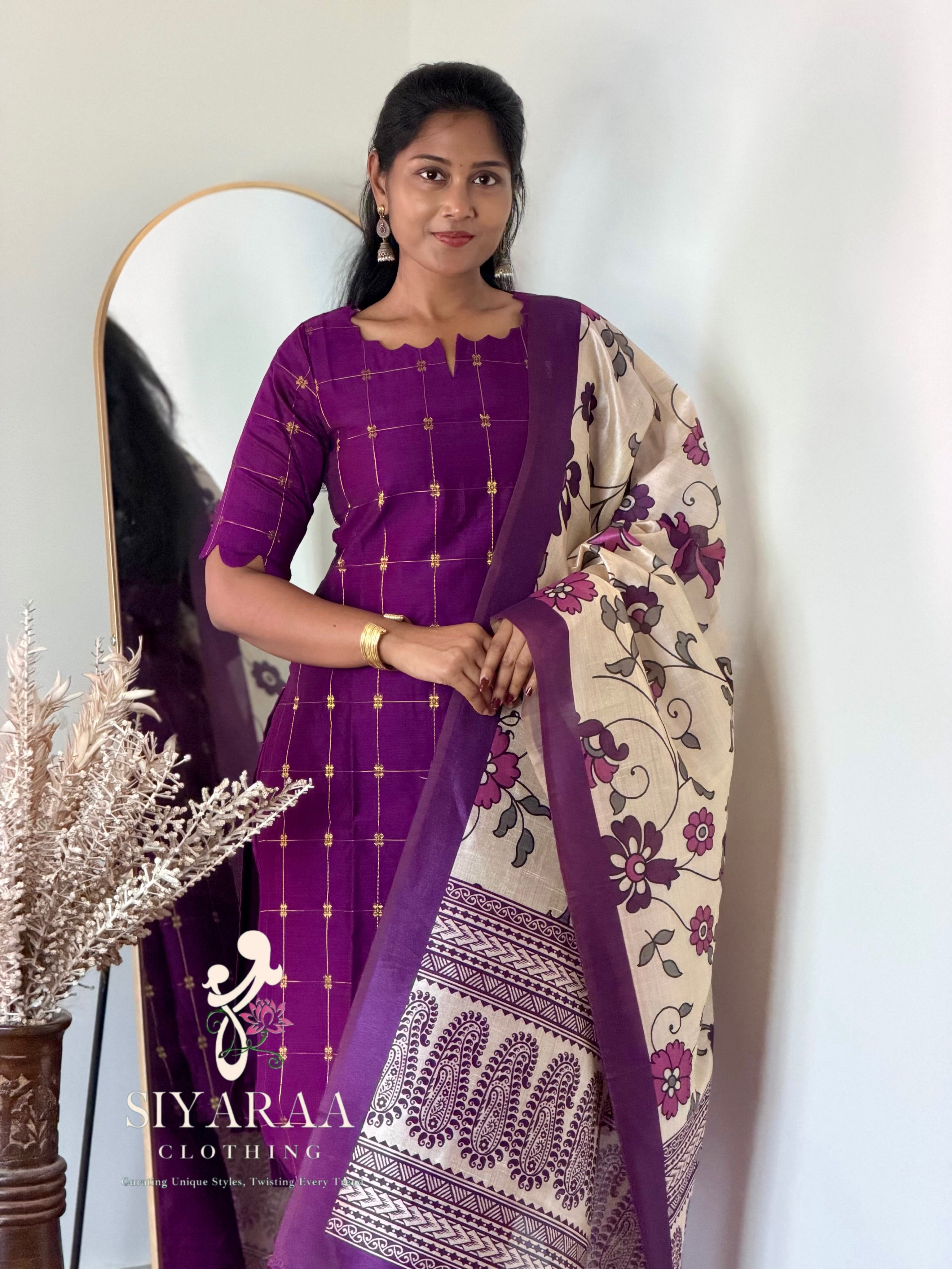 SIYA141 Wine | Riyanshi Raw Silk Kurta Set with Digital Print Tussar Silk Dupatta (3-Piece)