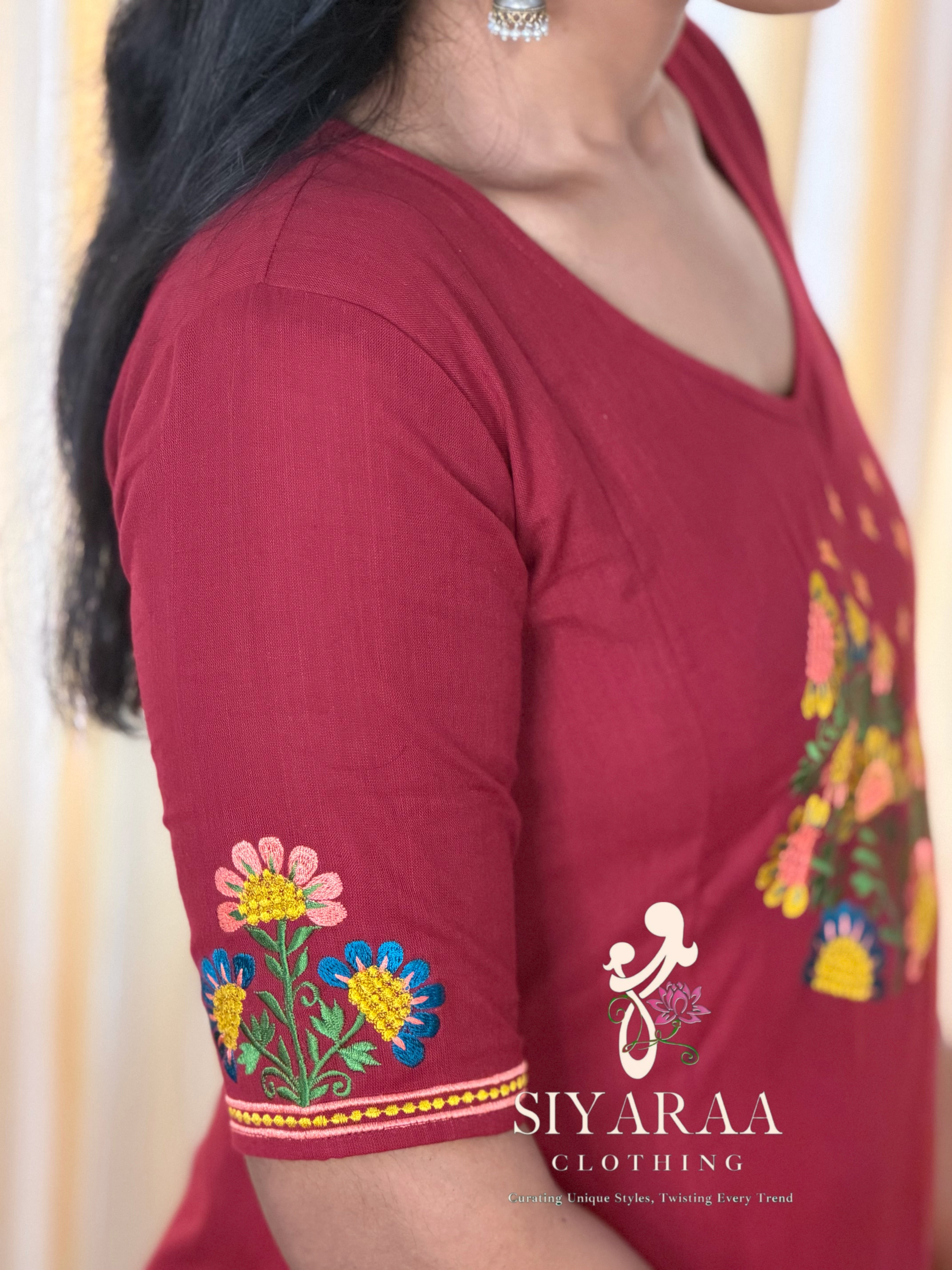 SIYA137 Maroon| Zivara A-line Cotton Co-Ord Set (Top and Pant)