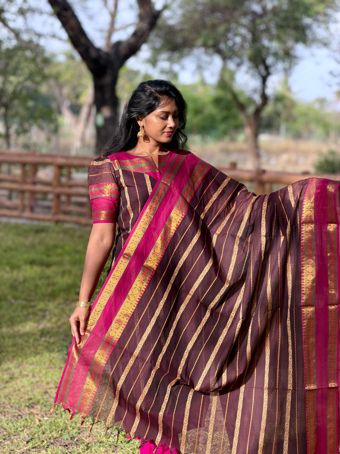 SIYA143 Brown | Veldhari Chettinad Cotton Kurti with Dupatta (2-Piece)