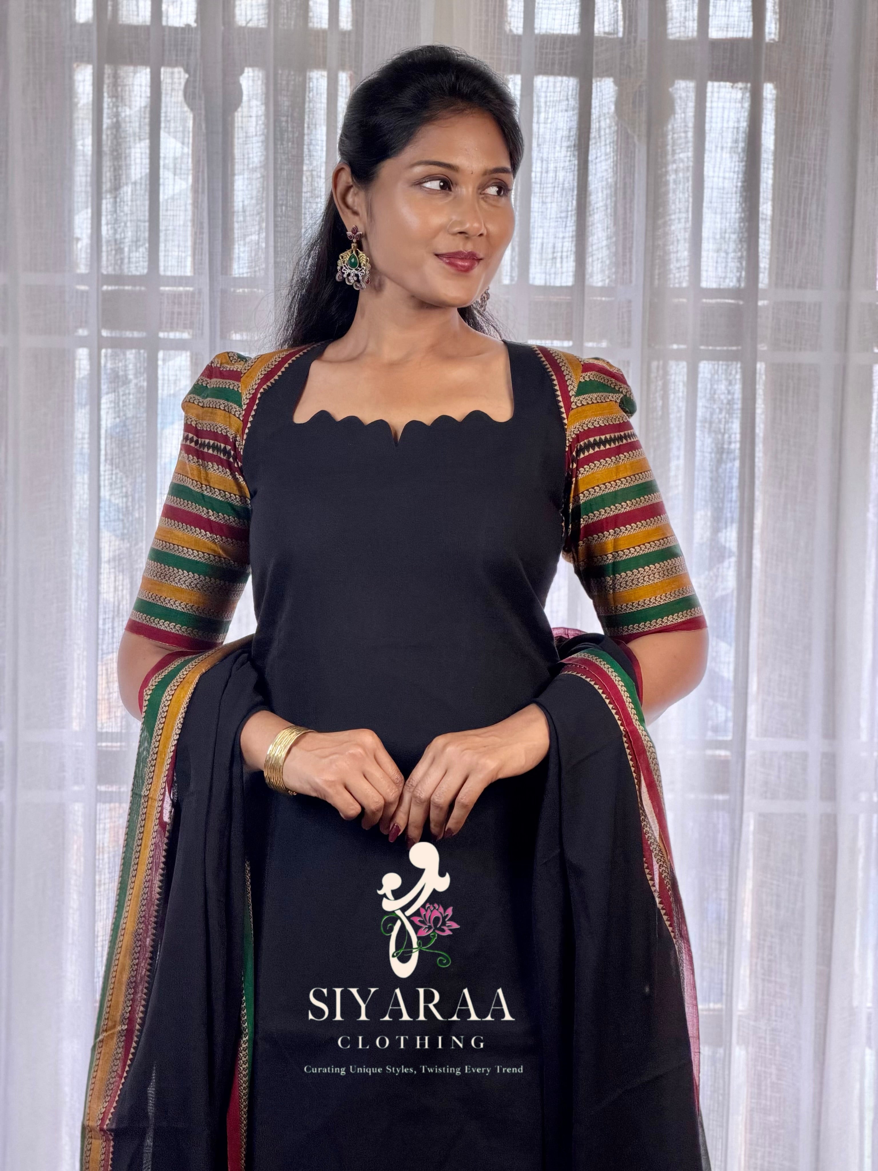 SIYA139 Black| Varnika Narayanpet Top and Dupatta (2-Piece)