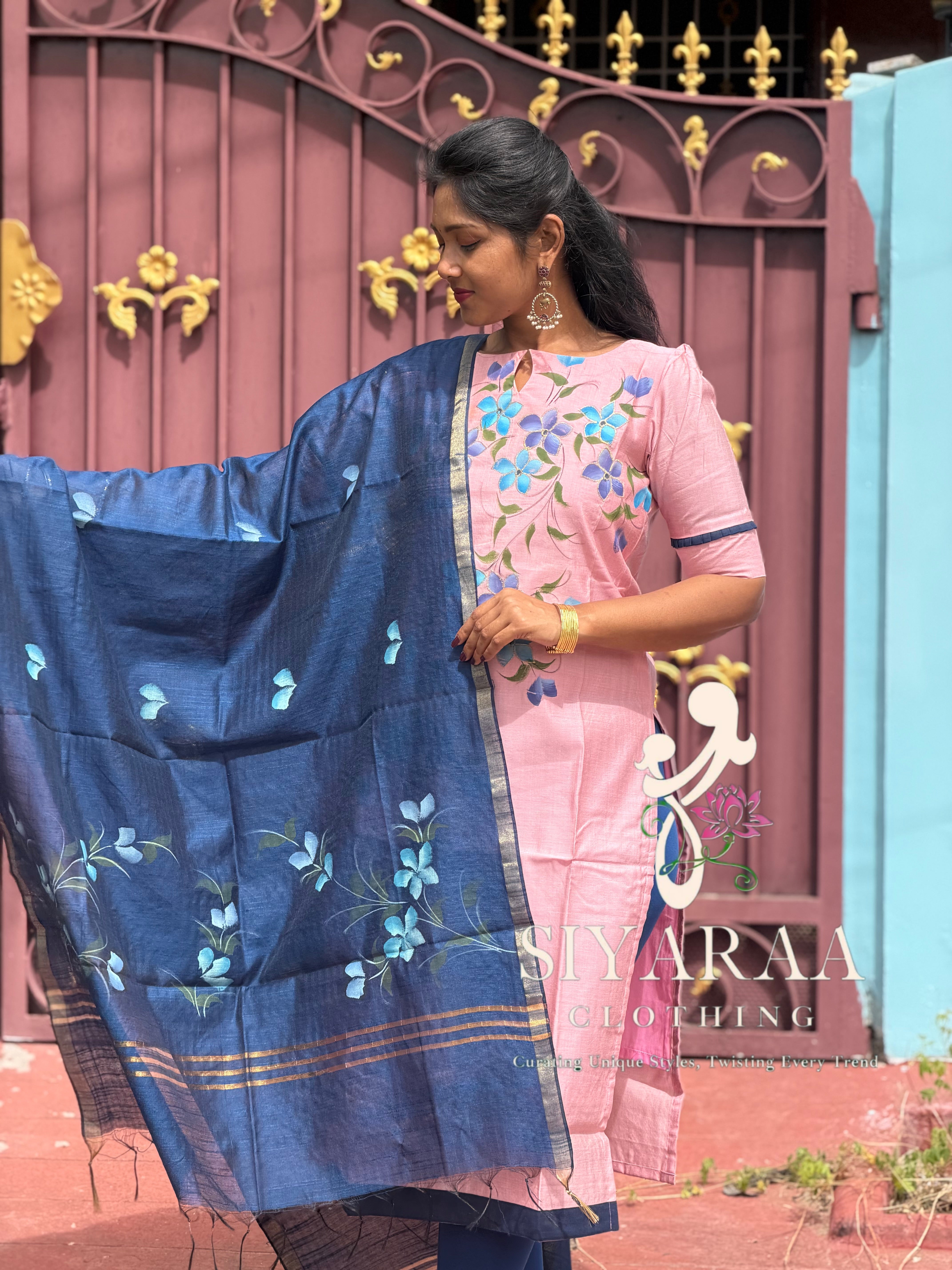 SIYA135 Blush Pink| Varnika Handpainted and Embroidered Tussar Silk Kurta Set(2 Piece)