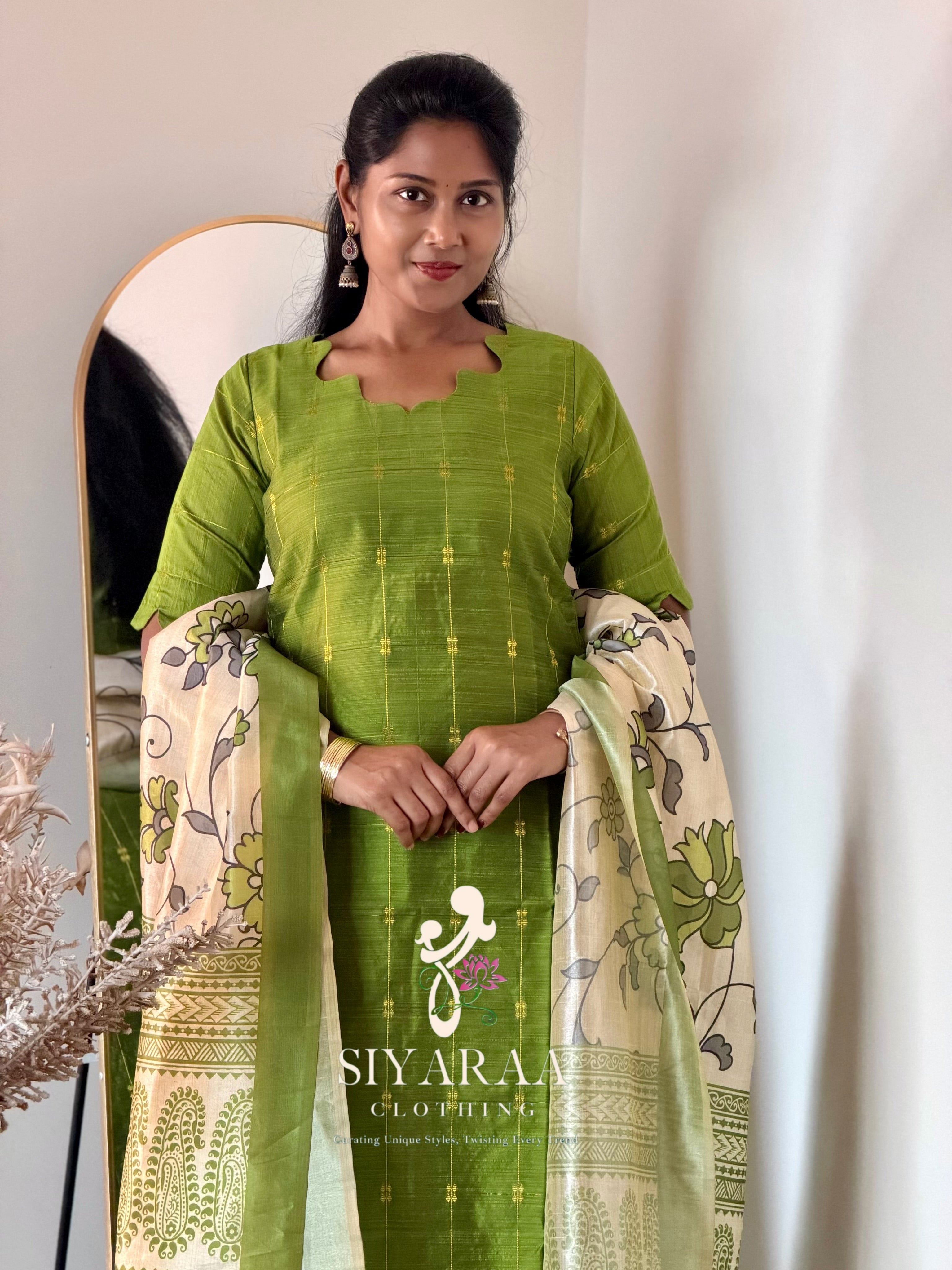 SIYA141 Green | Riyanshi Raw Silk Kurta Set with Digital Print Tussar Silk Dupatta (3-Piece)