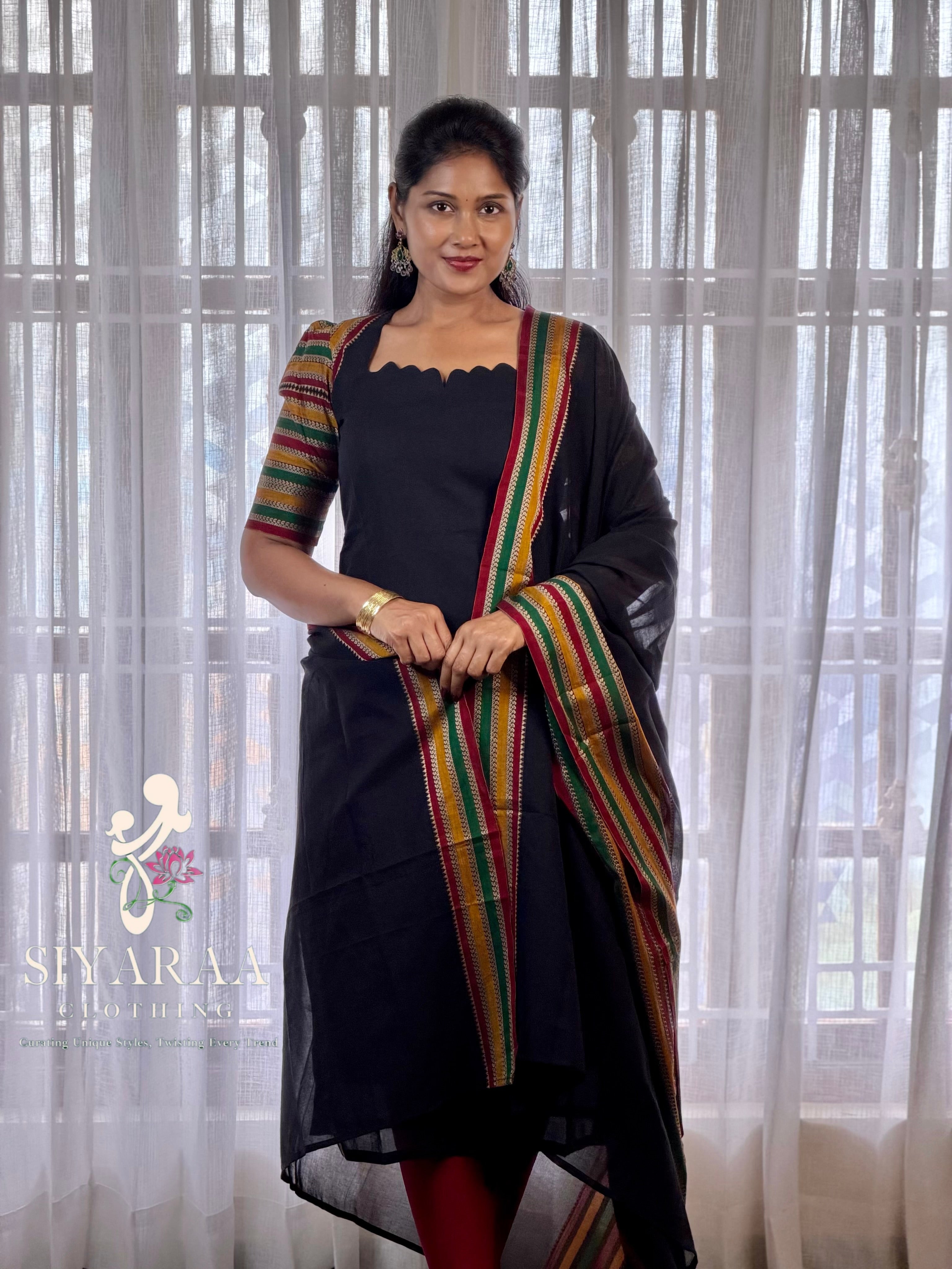 SIYA139 Black| Varnika Narayanpet Top and Dupatta (2-Piece)