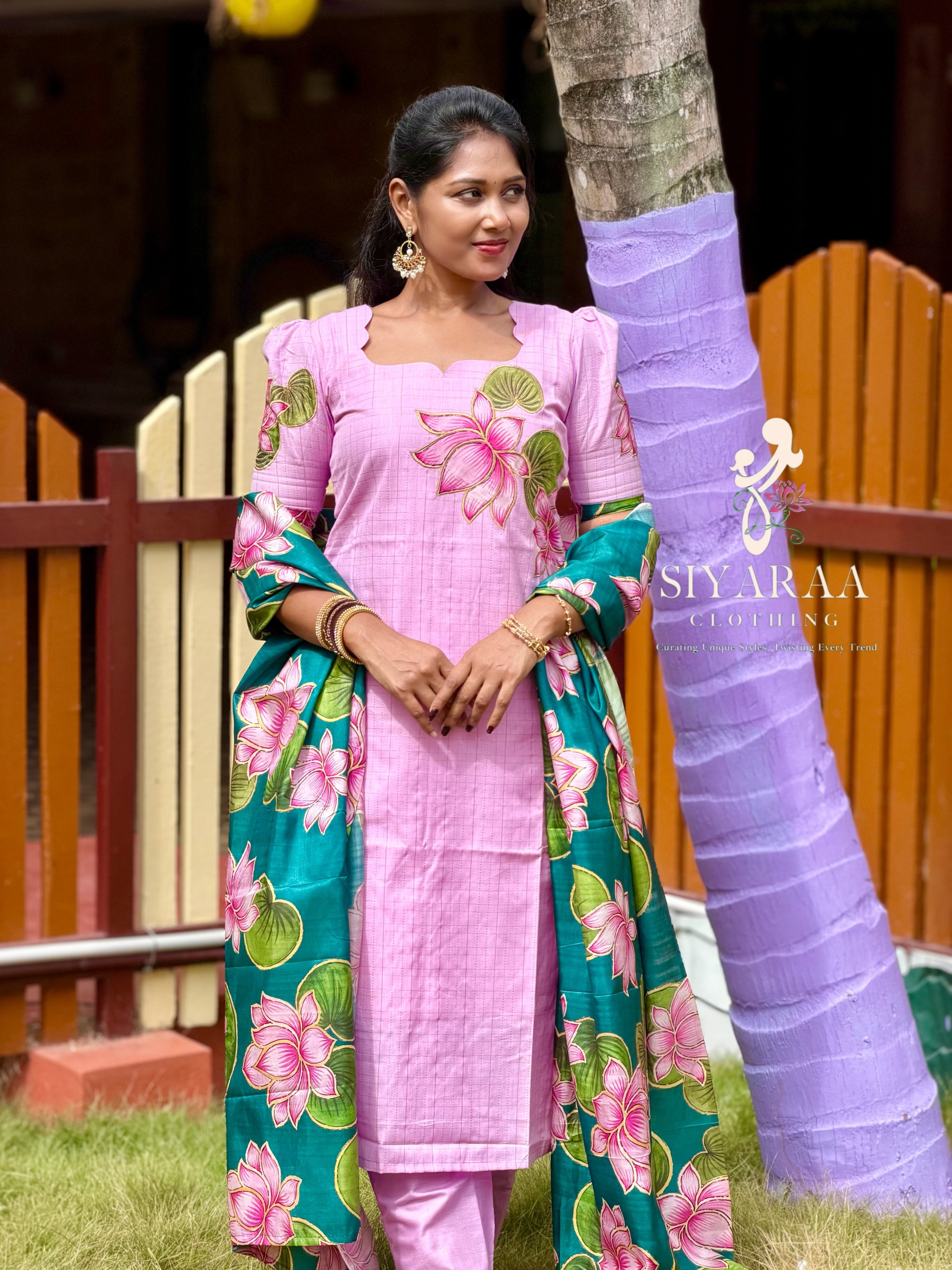 SIYA146 Pink | Riyanshi Raw Silk Kurta Set with aplique embroidery(3-Piece)