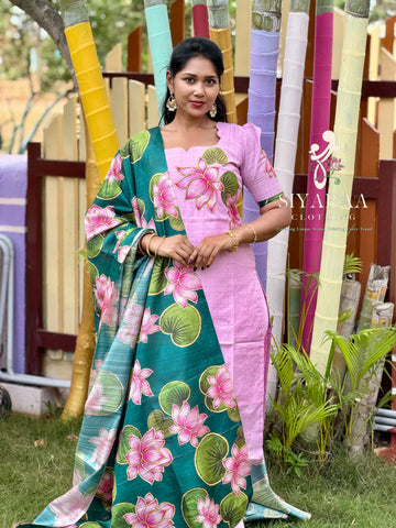 SIYA146 Pink | Riyanshi Raw Silk Kurta Set with aplique embroidery(3-Piece)