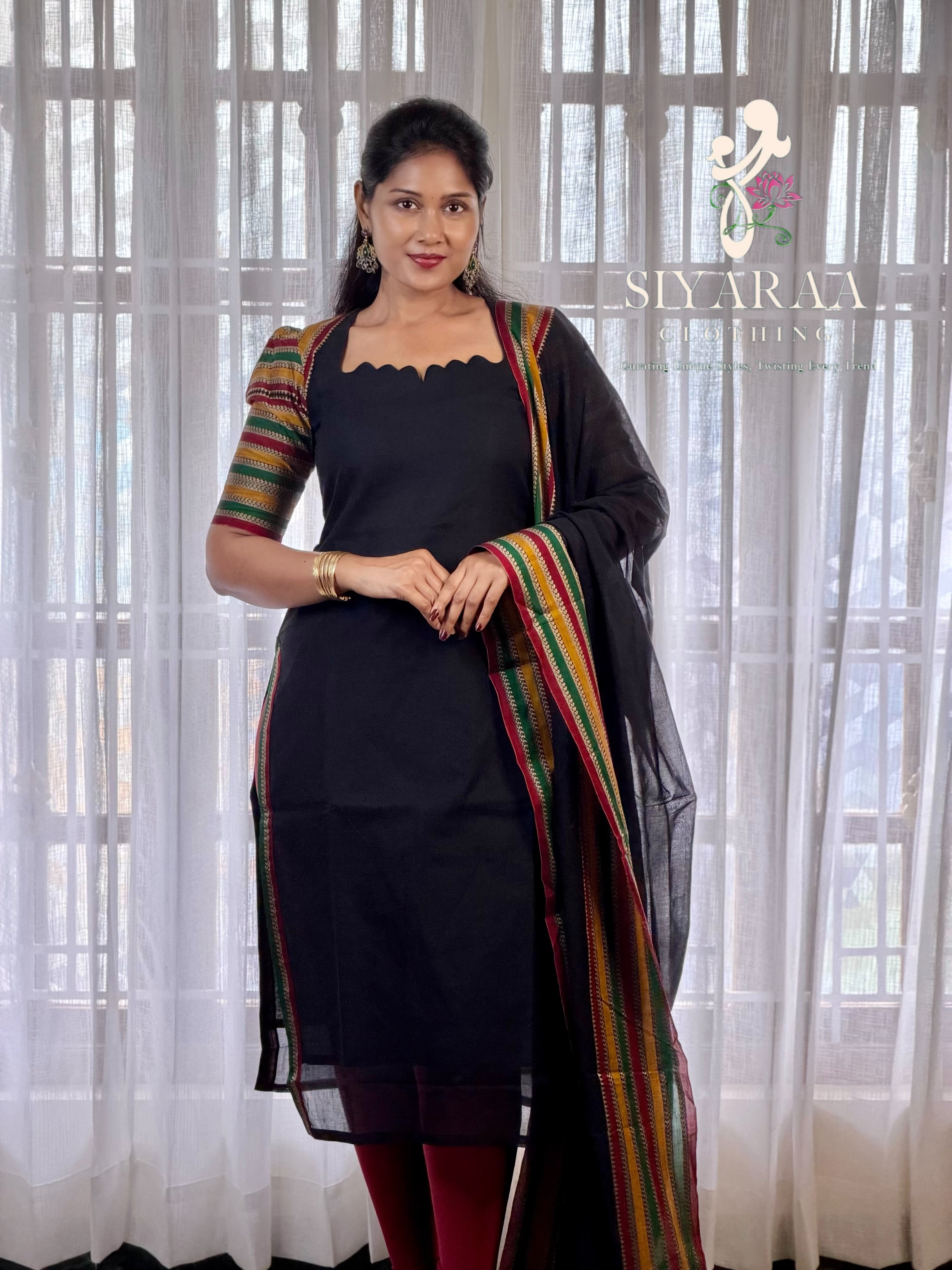 SIYA139 Black| Varnika Narayanpet Top and Dupatta (2-Piece)