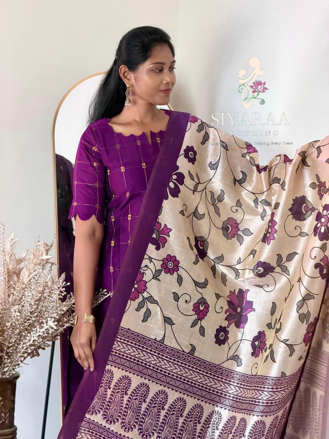 SIYA141 Wine | Riyanshi Raw Silk Kurta Set with Digital Print Tussar Silk Dupatta (3-Piece)