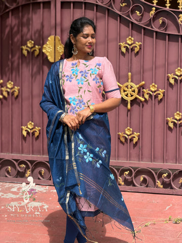 SIYA135 Blush Pink| Varnika Handpainted and Embroidered Tussar Silk Kurta Set(2 Piece)