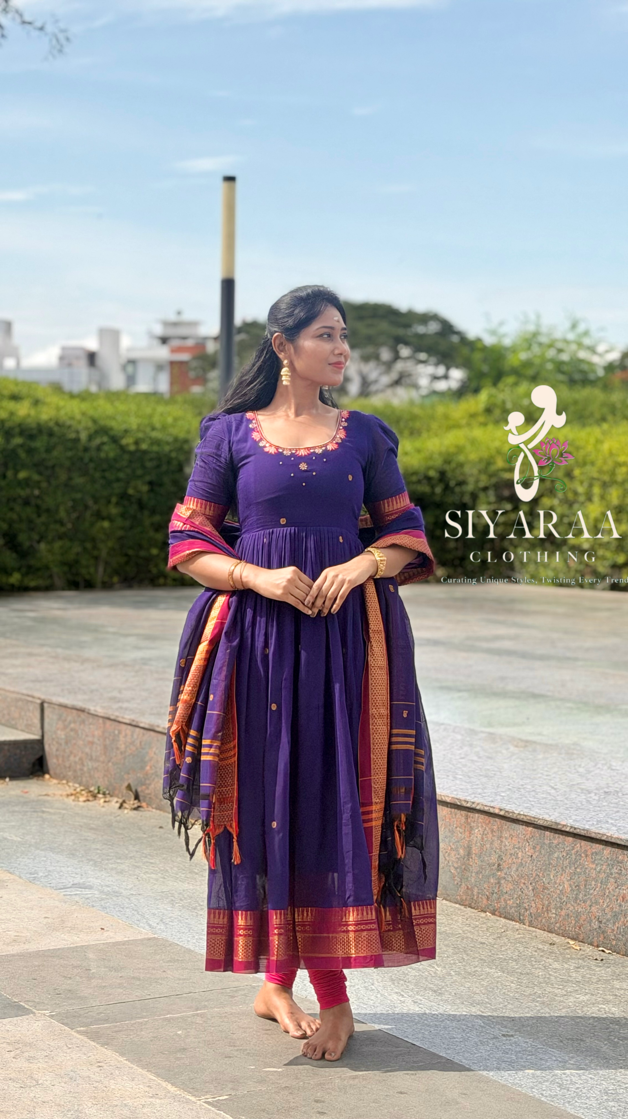 SIYA148 Purple | Aira Narayanpet Cotton Maxi Dress (2-Piece)