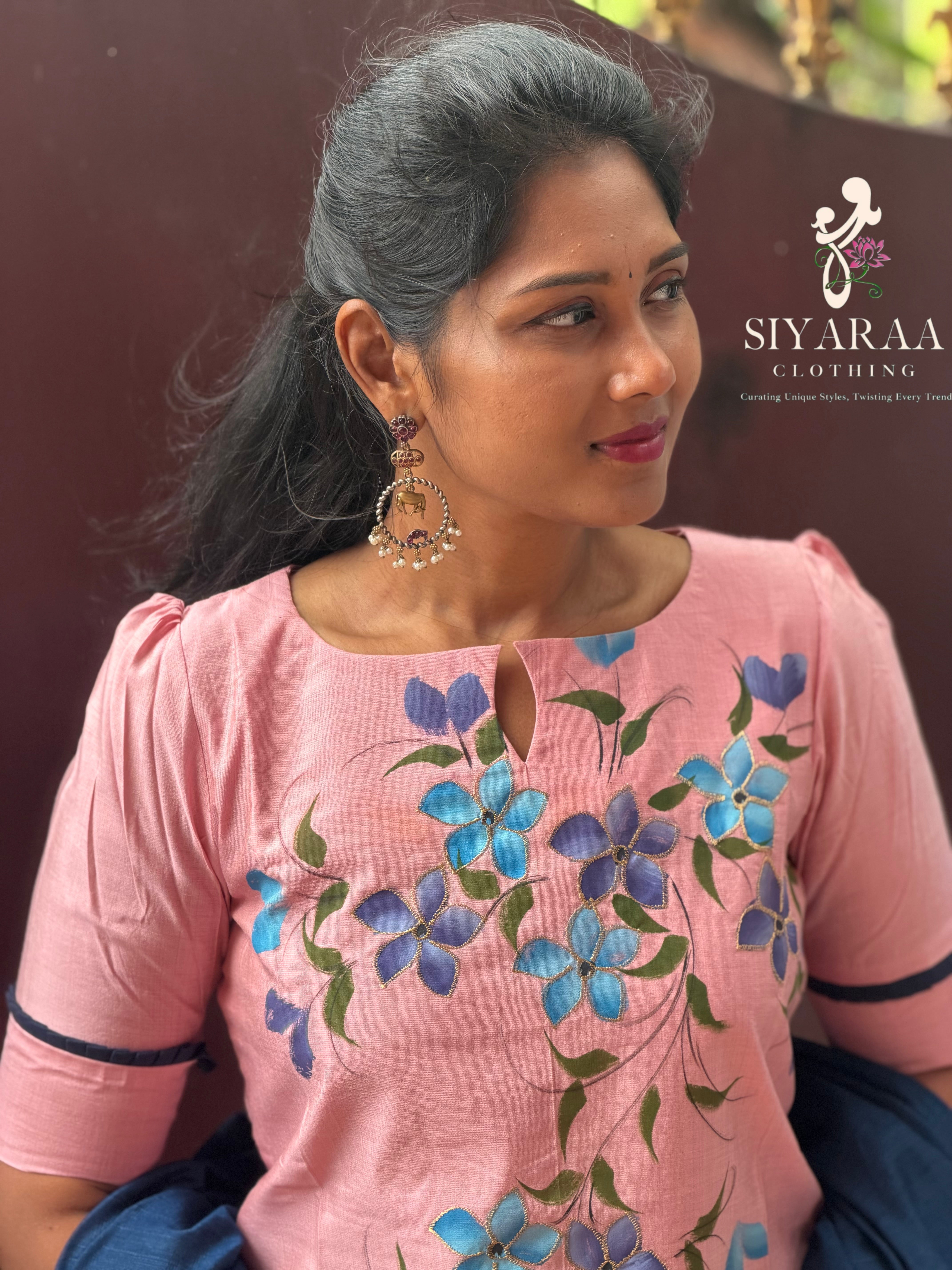 SIYA135 Blush Pink| Varnika Handpainted and Embroidered Tussar Silk Kurta Set(2 Piece)