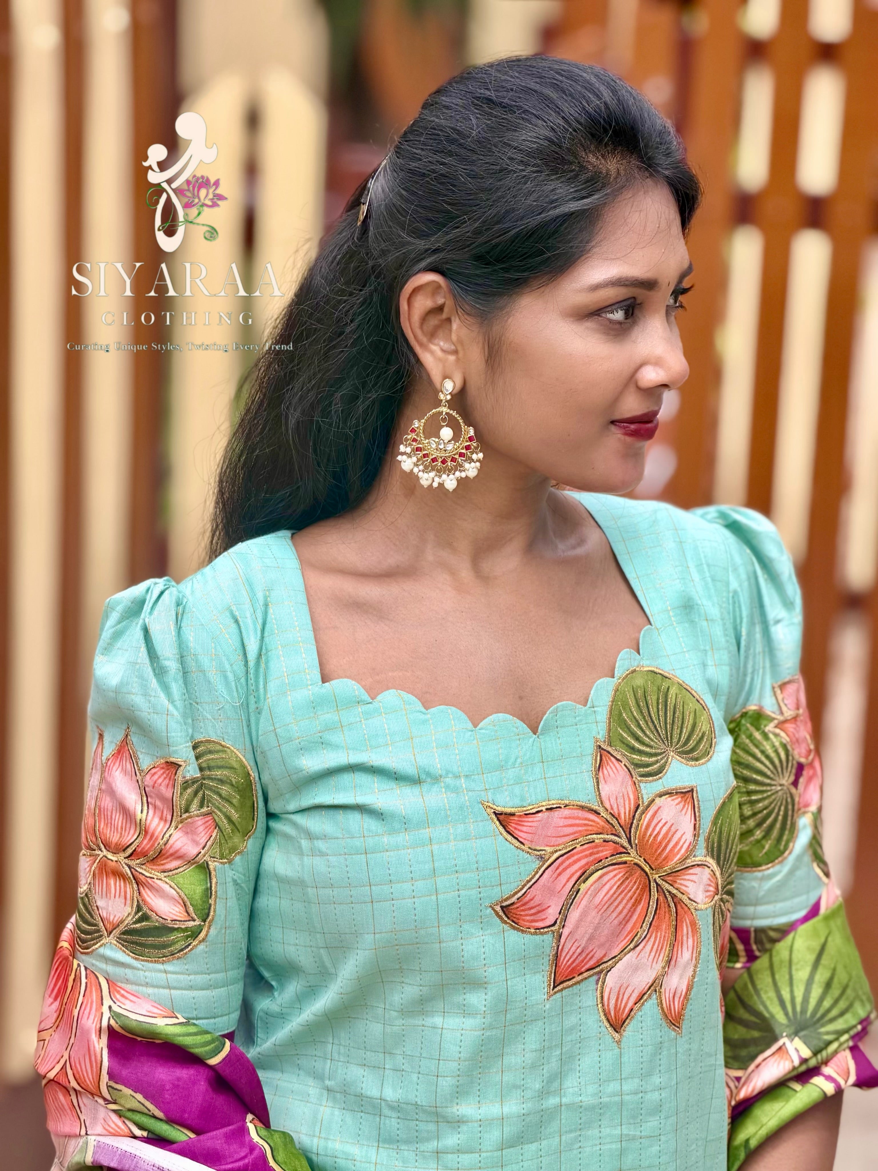 SIYA146 AquaBlue | Riyanshi Raw Silk Kurta Set with aplique embroidery(3-Piece)