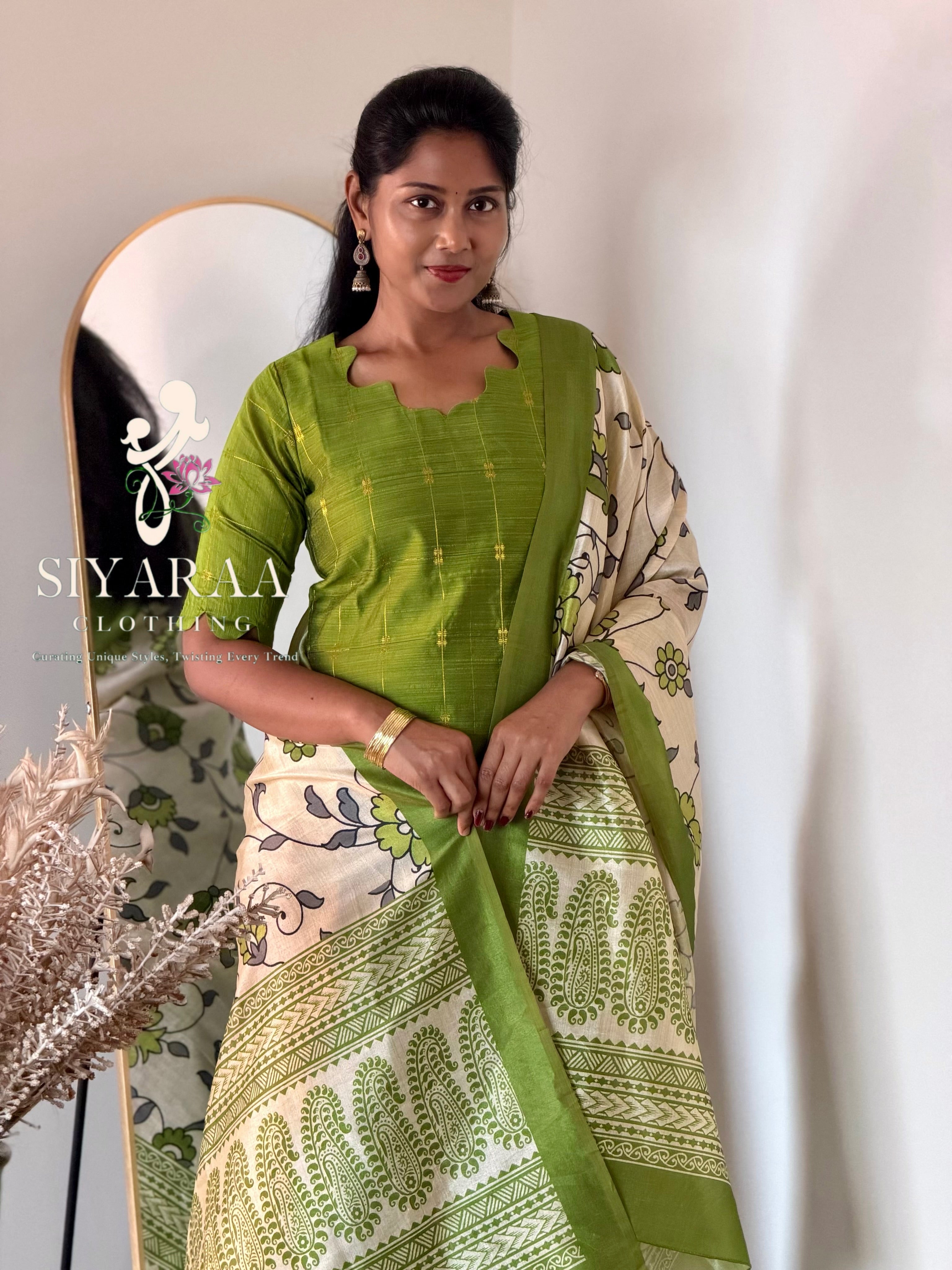 SIYA141 Green | Riyanshi Raw Silk Kurta Set with Digital Print Tussar Silk Dupatta (3-Piece)