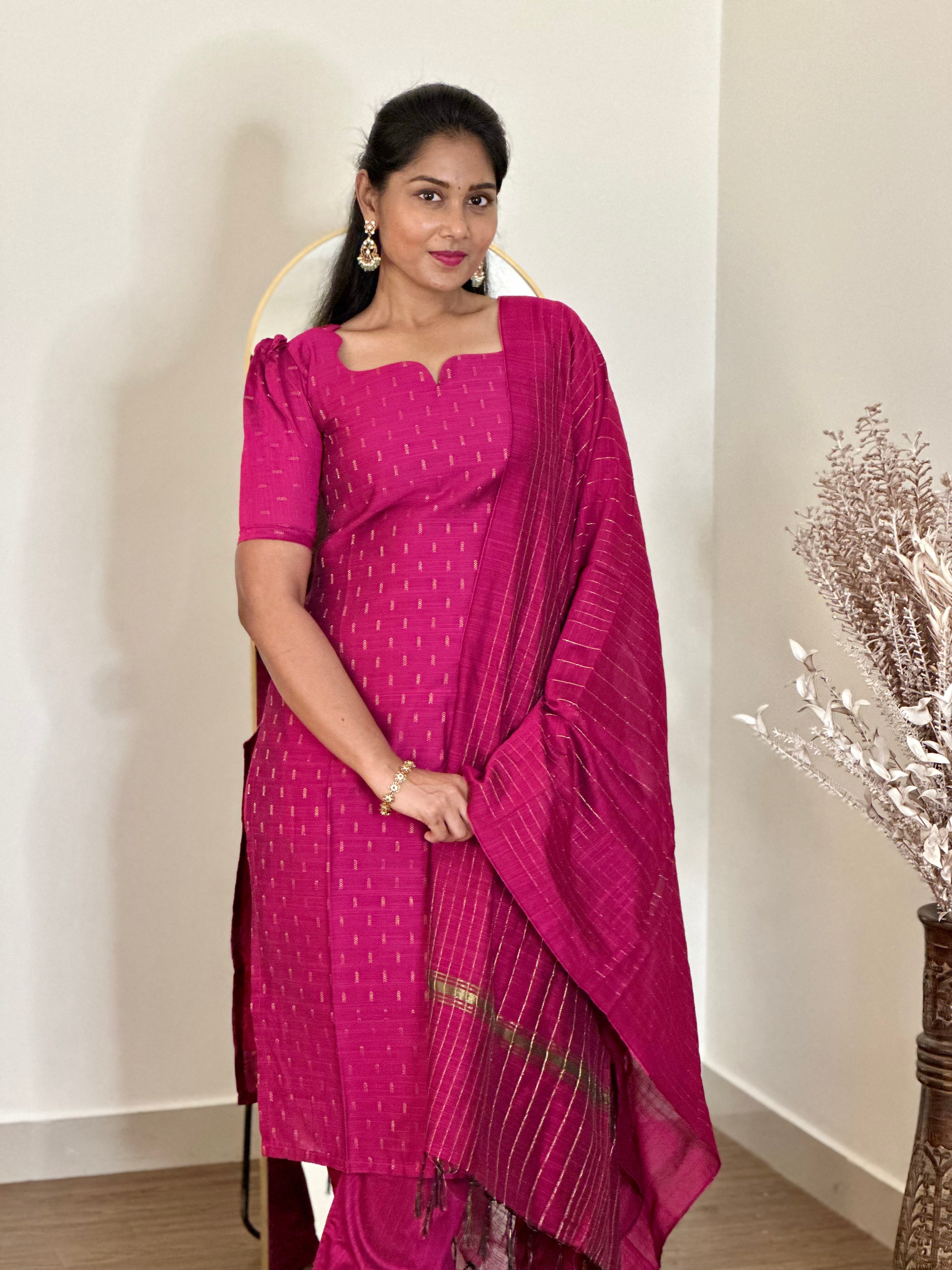 SIYA086  Pink | Aira Raw Silk Kurta Set (3-Piece)