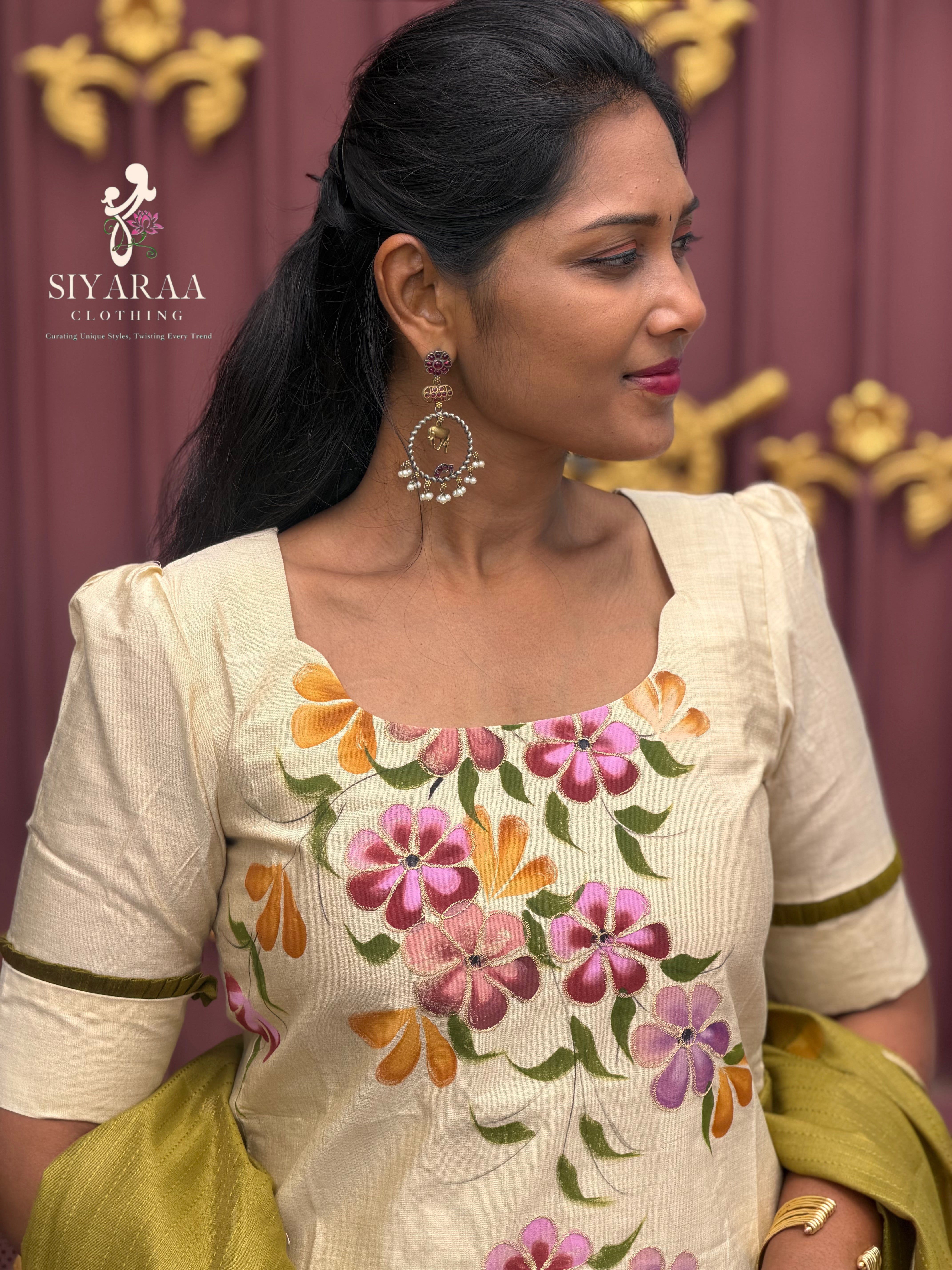 SIYA135 Off White| Varnika Handpainted and Embroidered Tussar Silk Kurta Set(2 Piece)