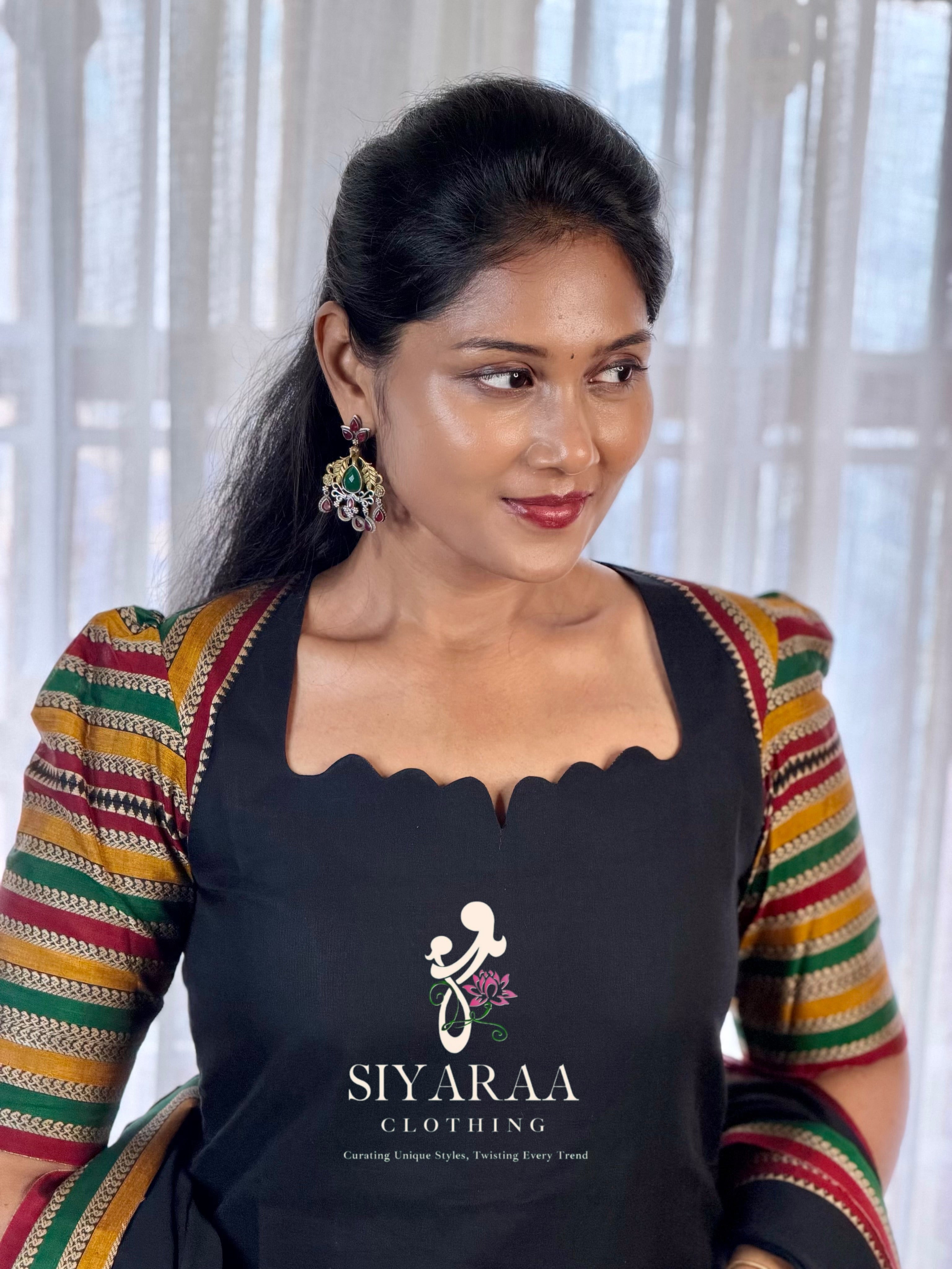 SIYA139 Black| Varnika Narayanpet Top and Dupatta (2-Piece)