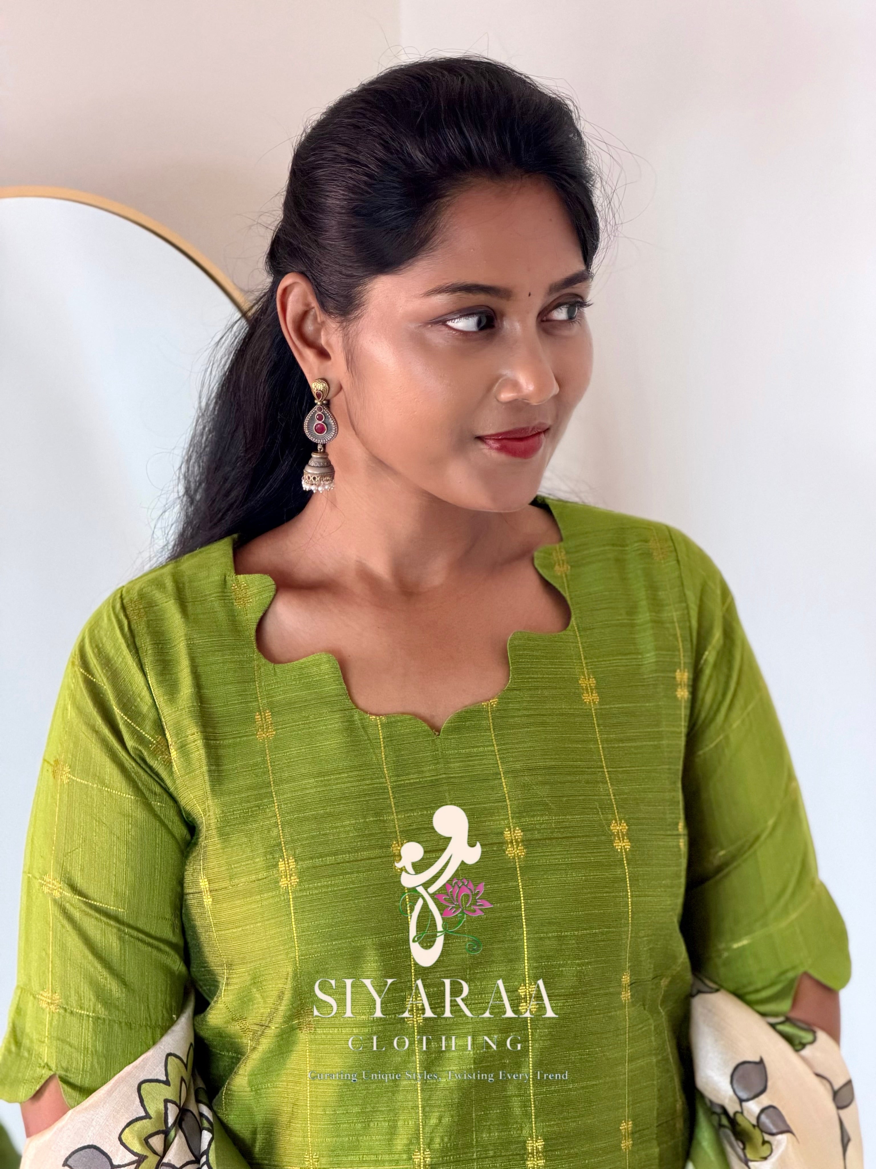 SIYA141 Green | Riyanshi Raw Silk Kurta Set with Digital Print Tussar Silk Dupatta (3-Piece)