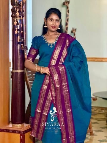 SIYA145 Blue | Varnika Chettinad Cotton Kurti with Dupatta (2-Piece)