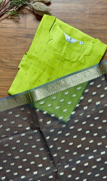 SIYA161 Green|Irani Raw Silk Kurta Set(3-Piece)