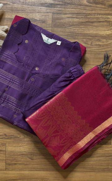 SIYA149 Purple| Iniya Premium raw silk kurta set (3 Piece)