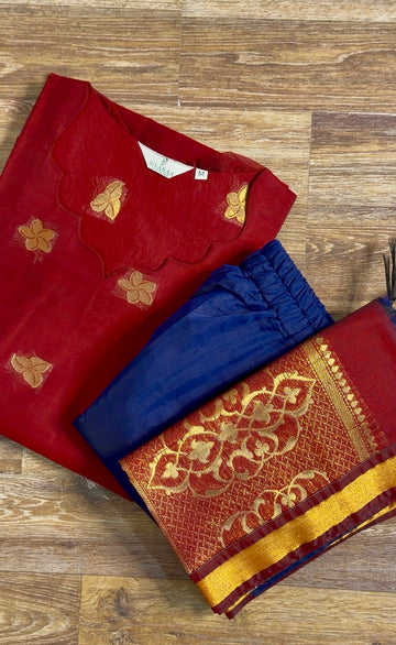 SIYA159 Red| Aarini Premium Kora silk kurta set (3 Piece)