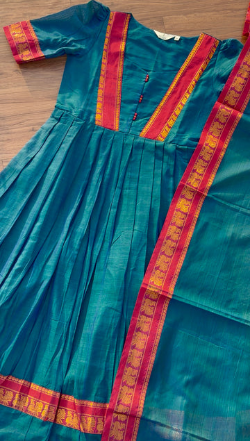 SIYA130 Blue | Ruhika Handloom Cotton Pleated Maxi