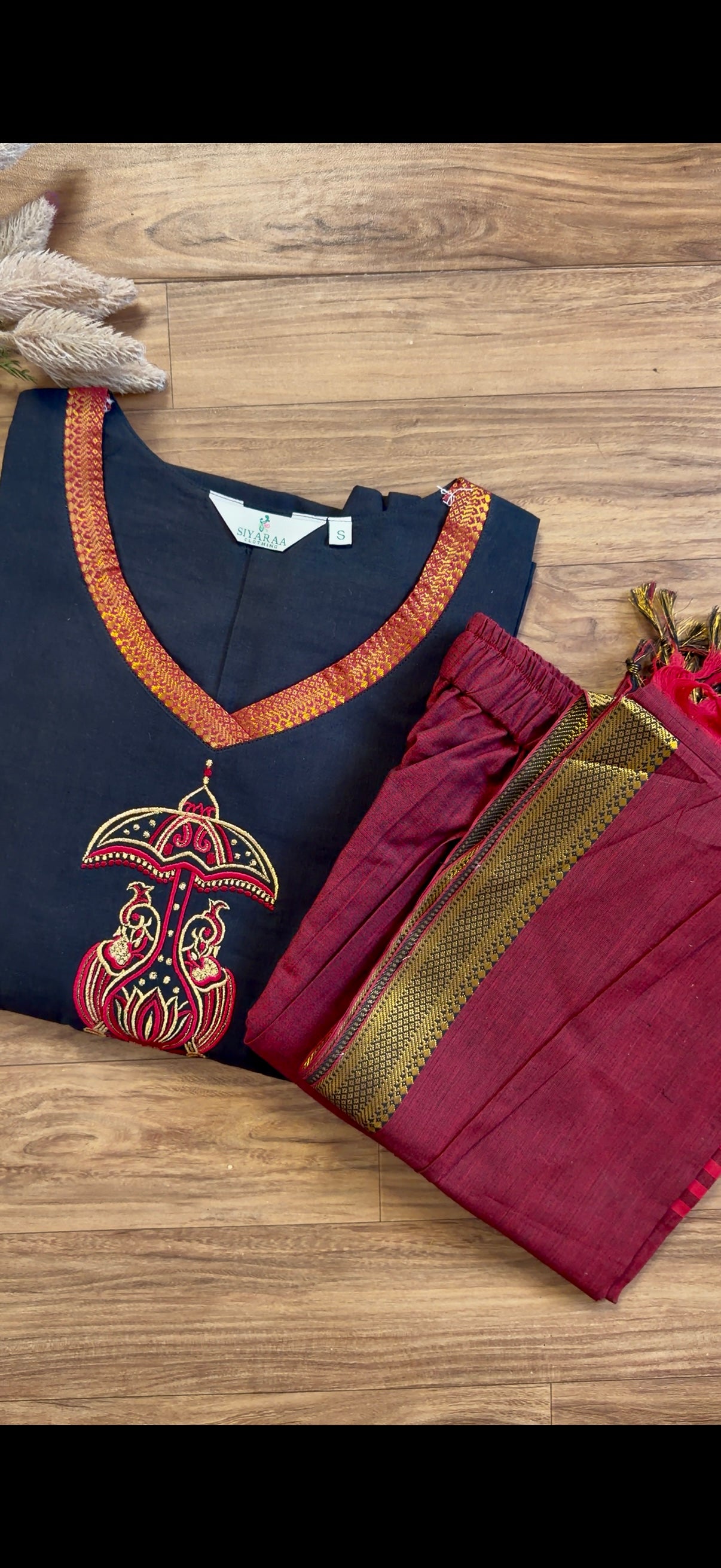 SIYA142 Black | Ishira Mangalagiri Cotton Kurta Set (3-Piece)
