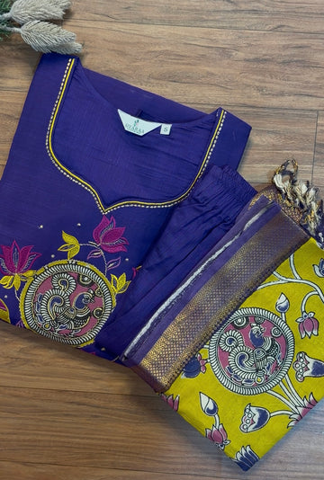 SIYA160 Purple| Aarna Raw Silk Kurta Set with aplique embroidery(3-Piece)