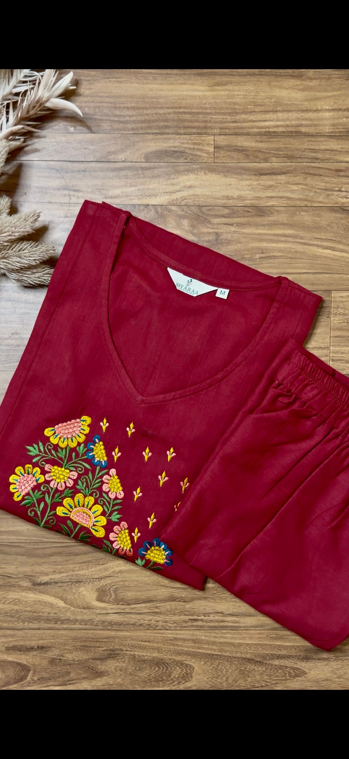SIYA136 Maroon| Zivara A-line Cotton Co-Ord Set (Top and Pant)