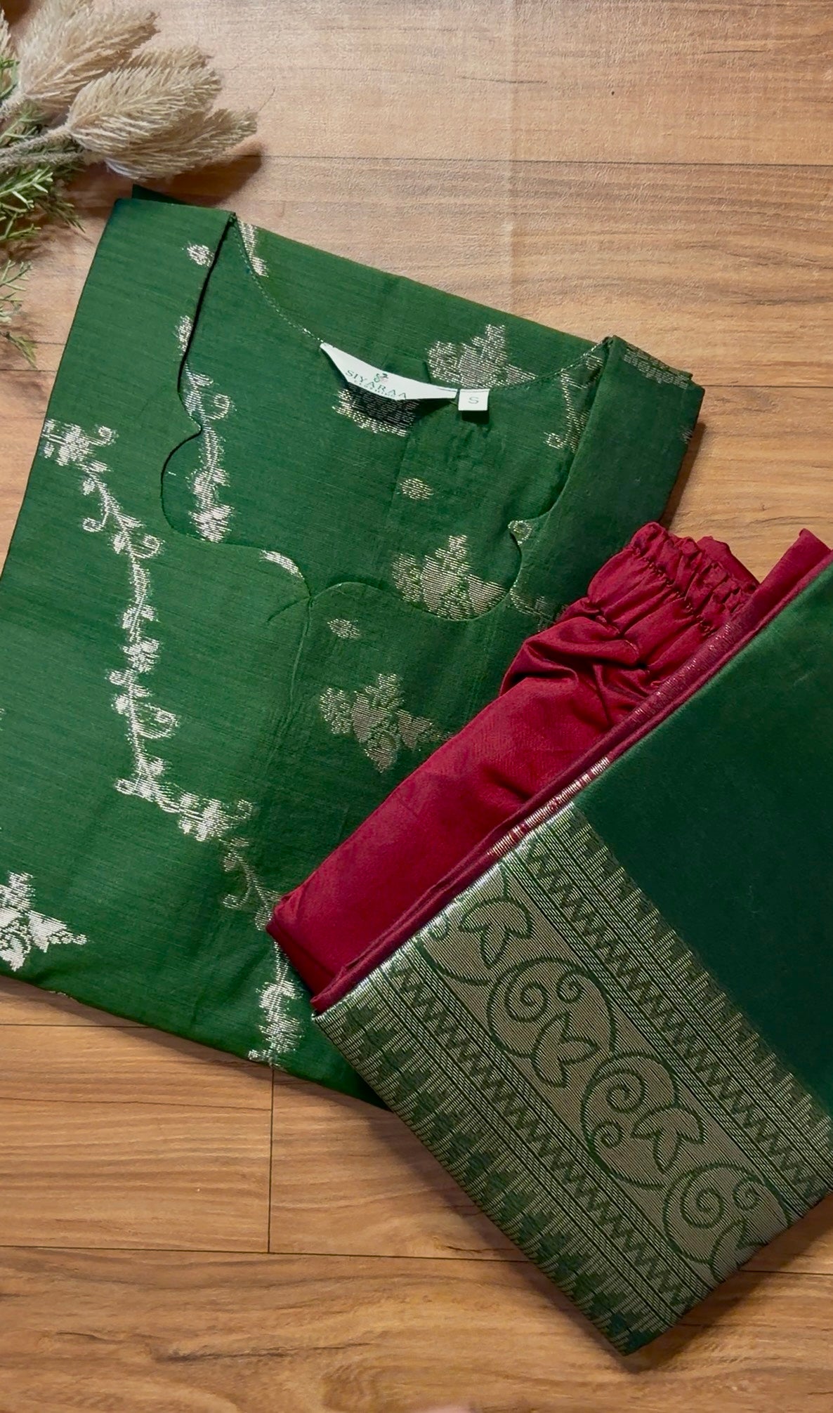 SIYA165 Green| Inara Premium Kora silk kurta set (3 Piece)