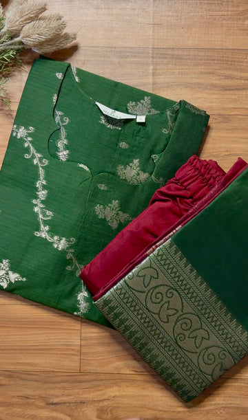 SIYA165 Green| Inara Premium Kora silk kurta set (3 Piece)
