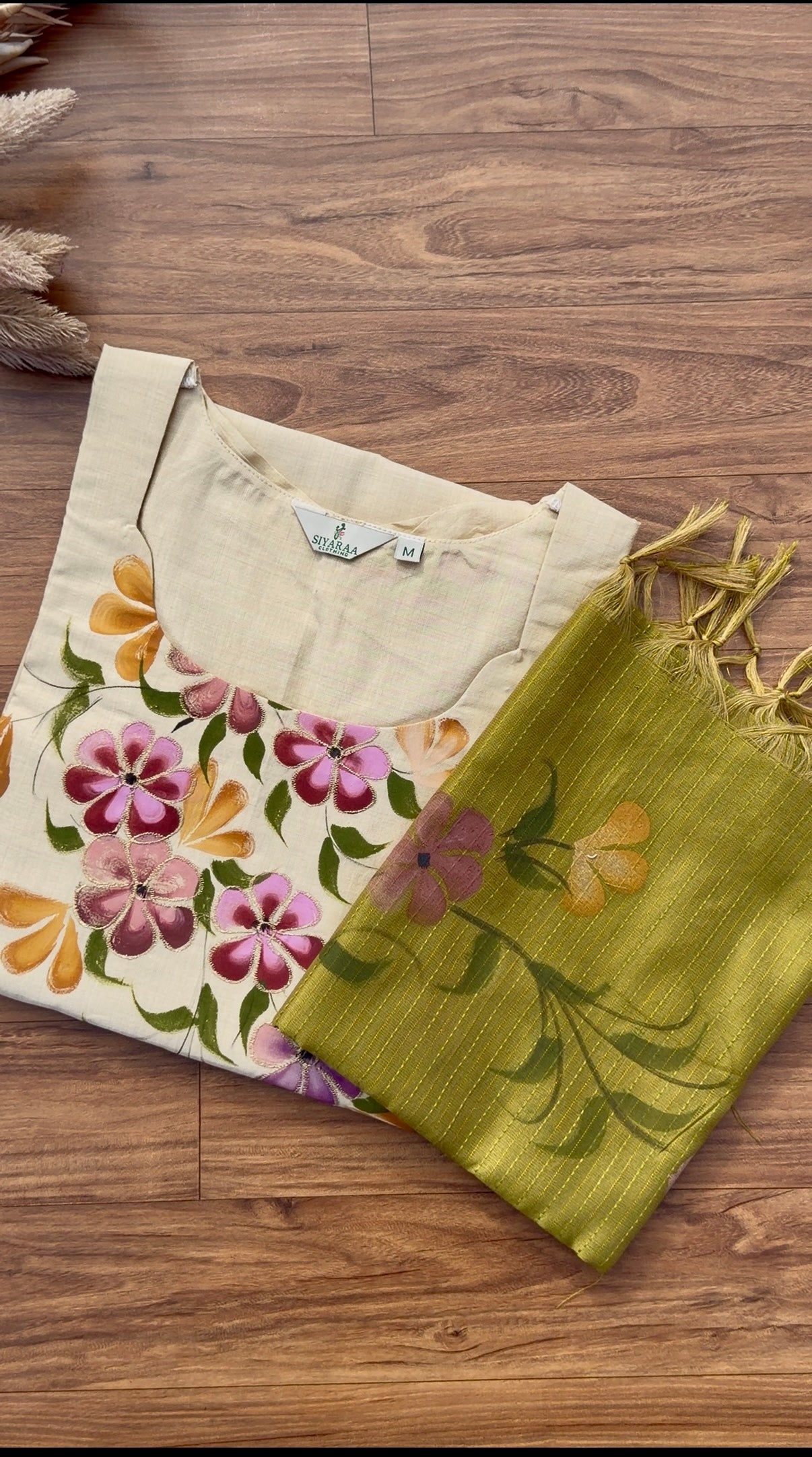 SIYA135 Off White| Varnika Handpainted and Embroidered Tussar Silk Kurta Set(2 Piece)