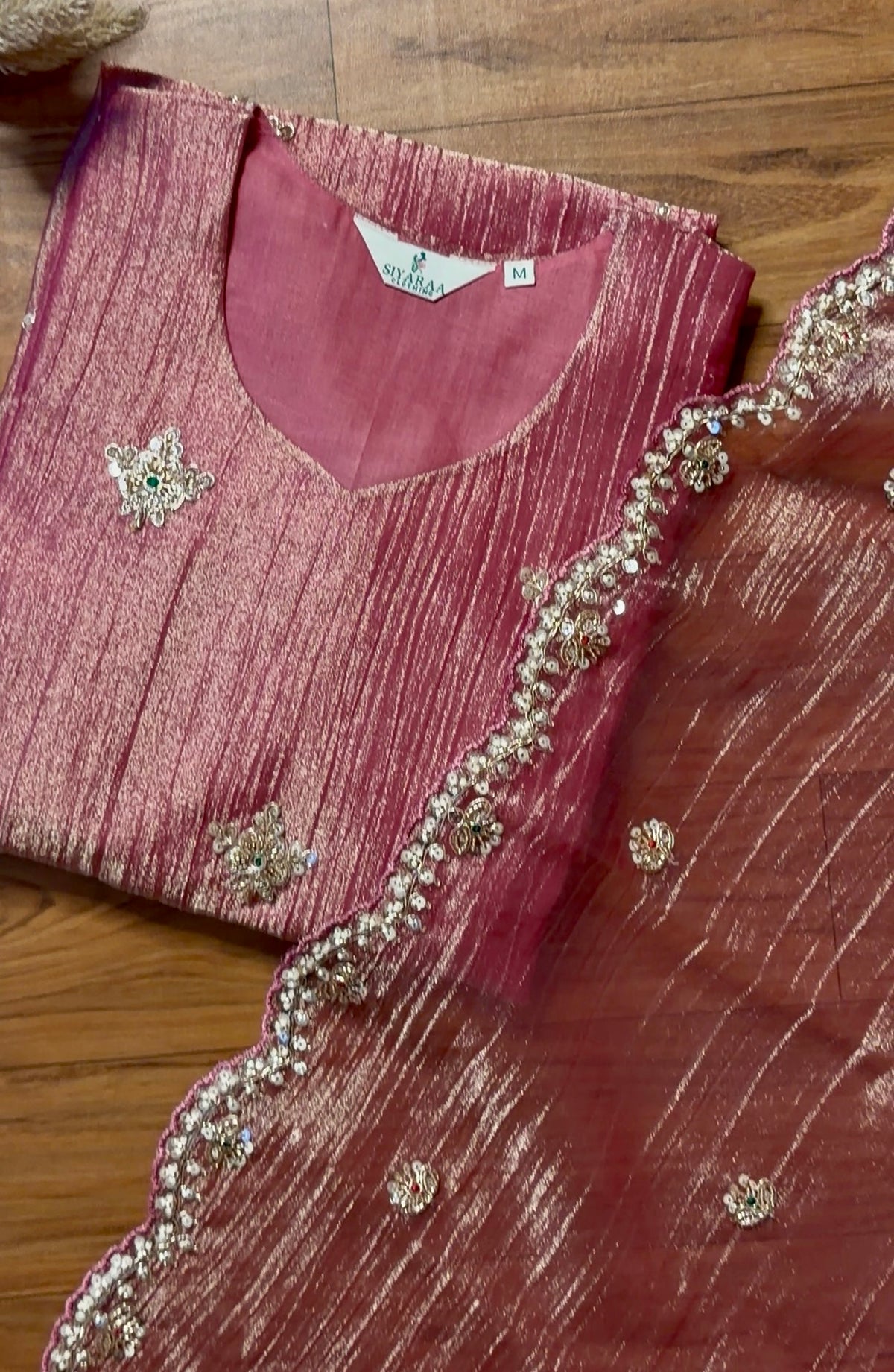 SIYA168 Pink| Mithra Premium Heavy Embroidered Tissue kurta set (3 Piece)