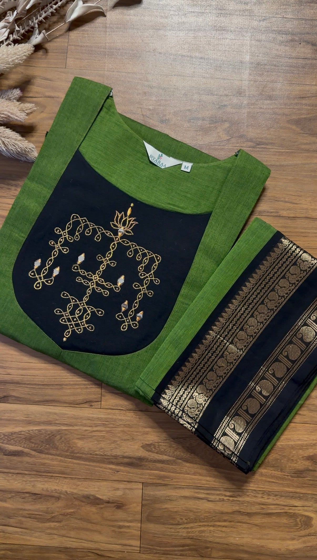 SIYA145 Olive Green | Varnika Chettinad Cotton Kurti with Dupatta (2-Piece)