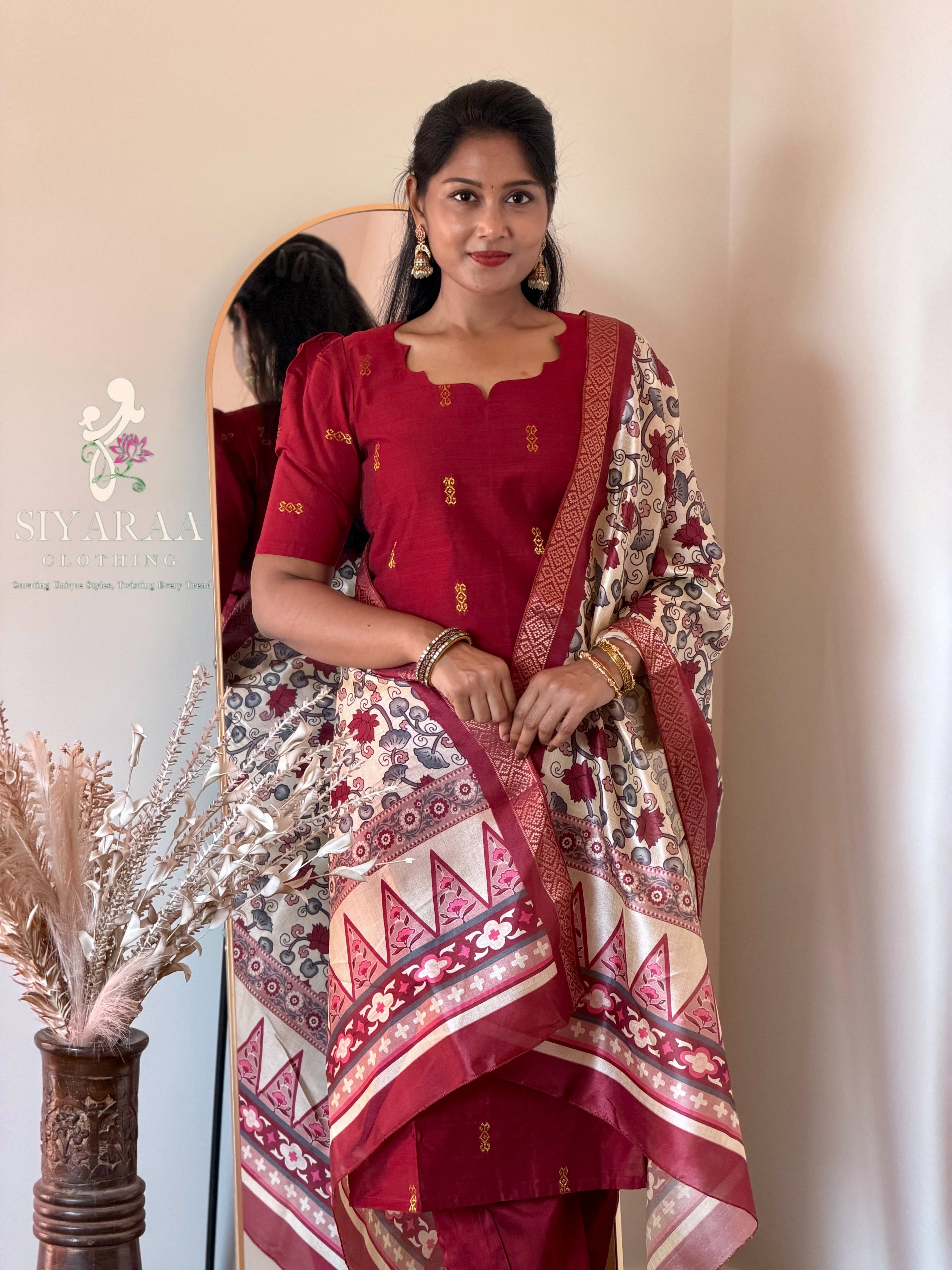SIYA129 Maroon| Charvi raw silk kurta set (3 Piece)