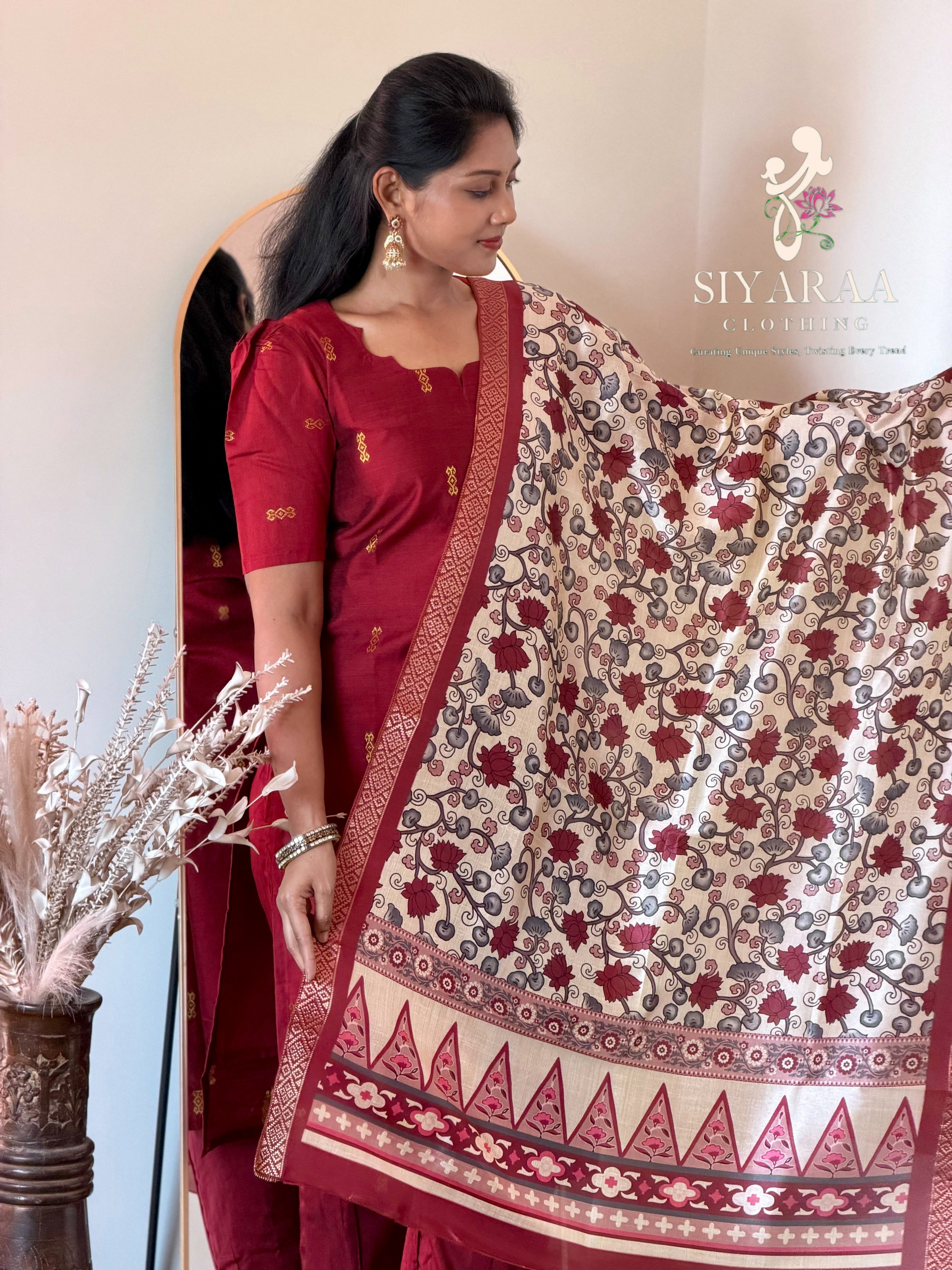 SIYA129 Maroon| Charvi raw silk kurta set (3 Piece)